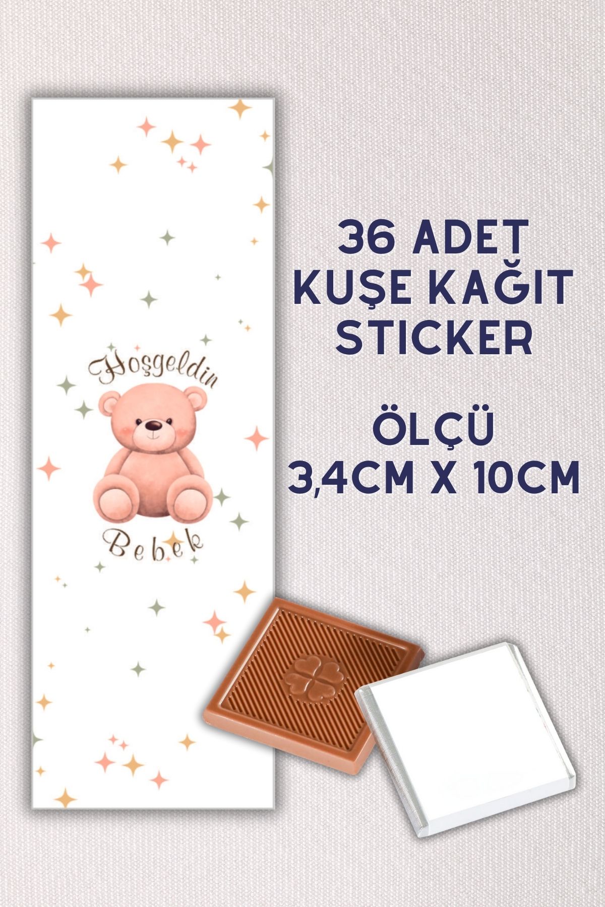 Netsan Etiket Hoş geldin Bebek Temalı Madlen Çikolata Etiketi Yapışkanlı 3,4 x 10cm 36 Adet Kuşe Sticker