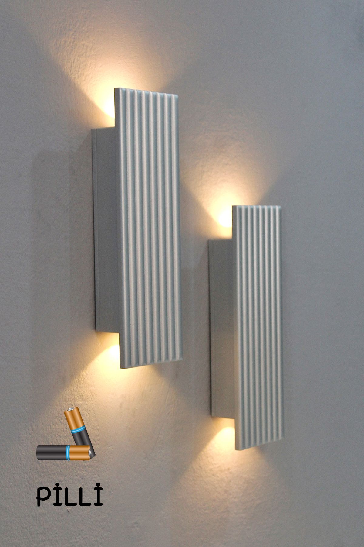 FagüArt Pilli Modern Dekoratif Duvar Aydınlatması Aplik Gece Lambası Gümüş (Günışığı)