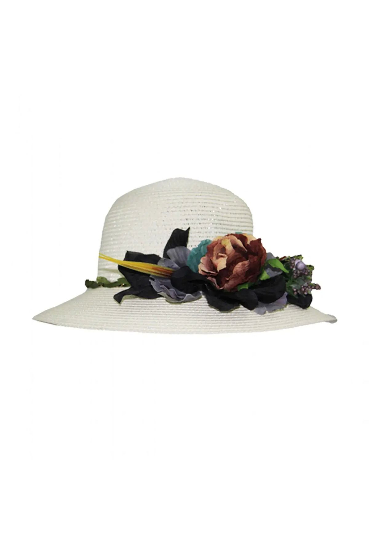 Bay Şapkacı Çiçekli Hasır Kadın Şapka 3868