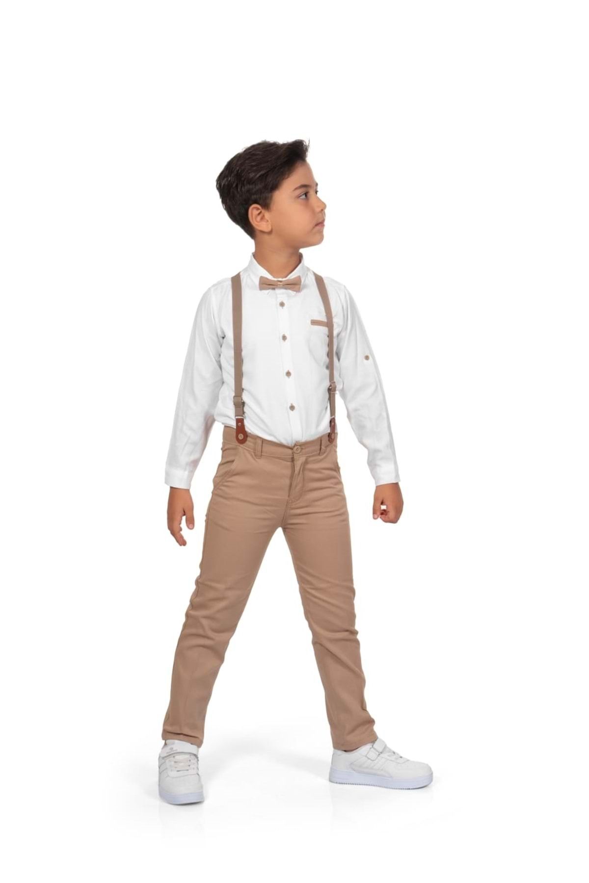 Mnk Baby&Kids Oxford Gömlek Uzun Pantolon Erkek Çocuk Takımı Mnk0302 Kahverengi