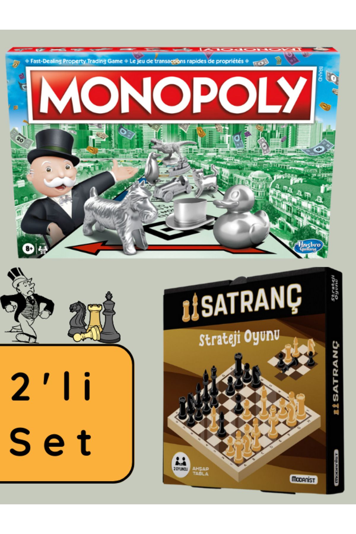 Modanist Monopoly Satranç Takımı Kutu Oyunu 2'li Set
