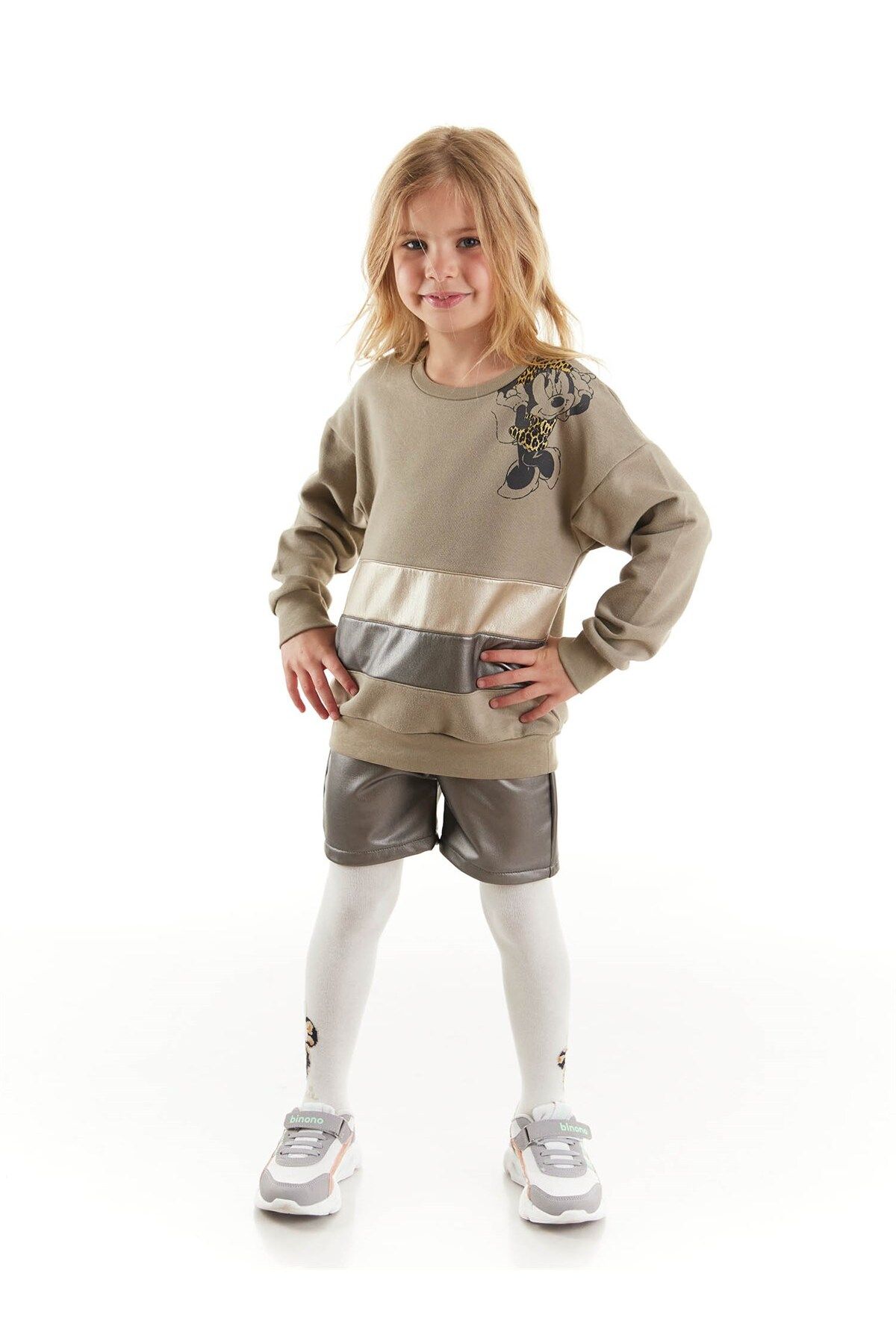 MINNIE MOUSE Minnie Lisanslı Kız Çocuk Sweatshirt Deri Tayt Ve Külotlu Çorap 3'lü Takım 20193