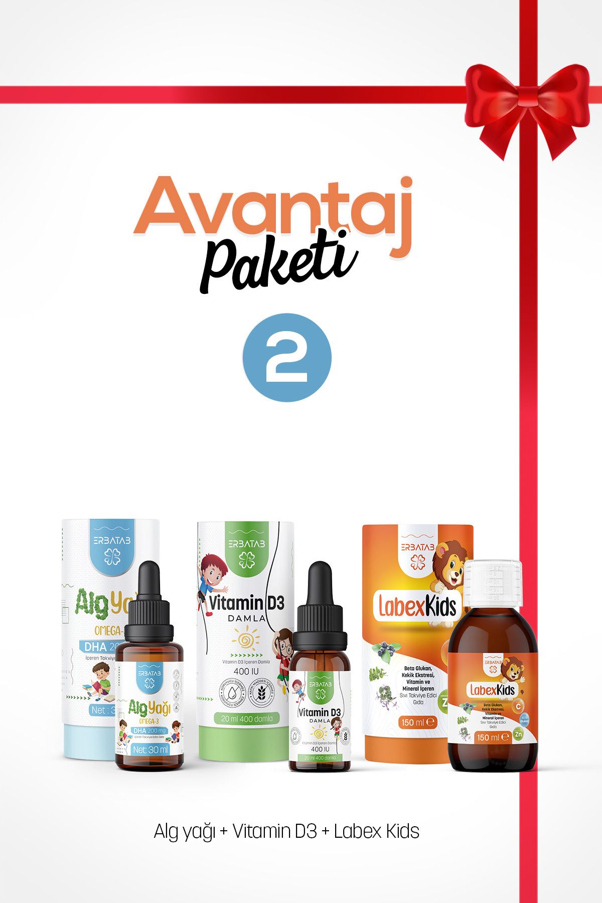 Erbatab Avantaj Paketi 2 (Labex Multivitamin, D3 Kids, Alg Yağı Omega)