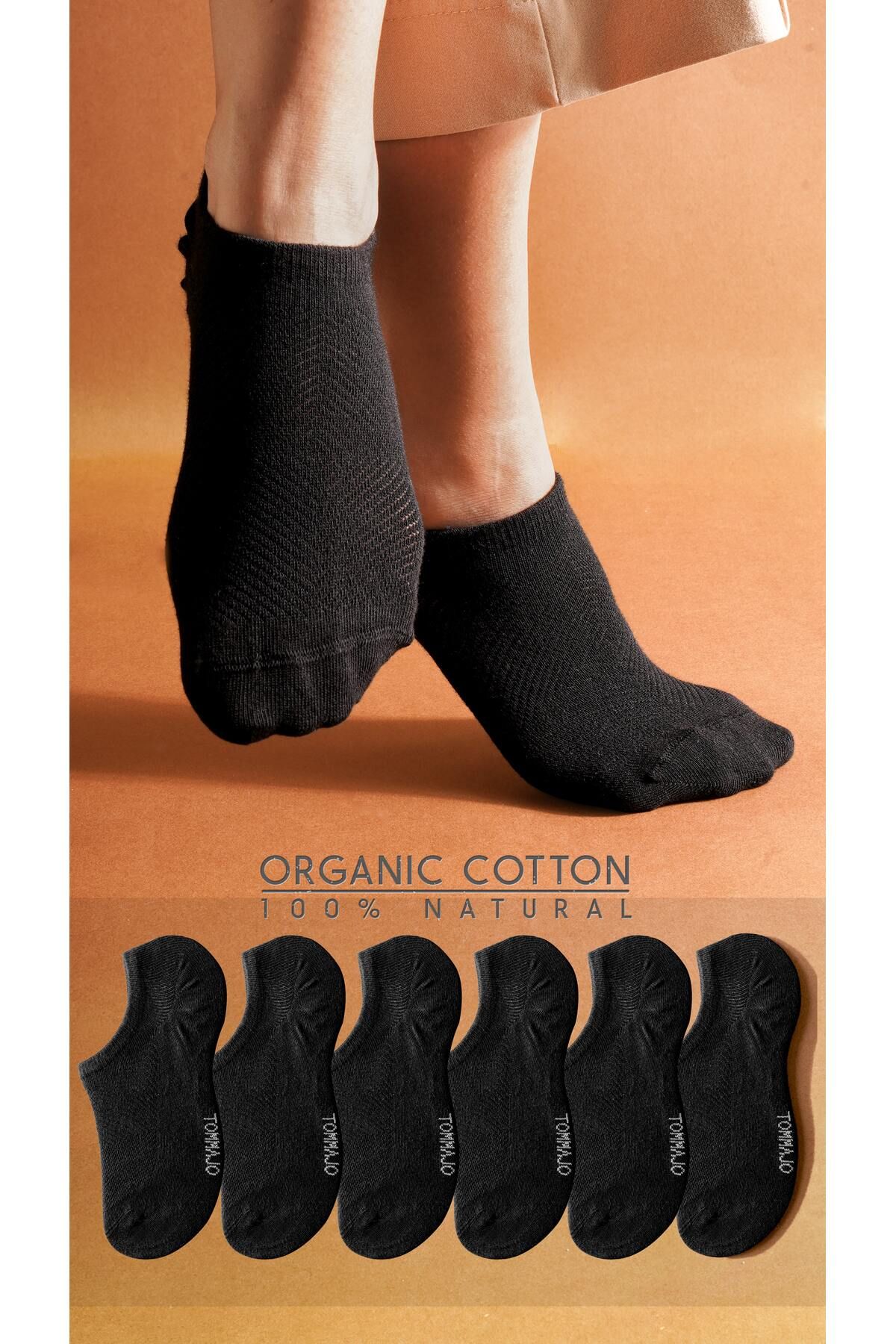 TOMMAJO 6 Çift Siyah Kadın Sneaker / Spor Ayakkabıdan Görünmez Kısa Patik Çorap / Yaz Koleksiyonu