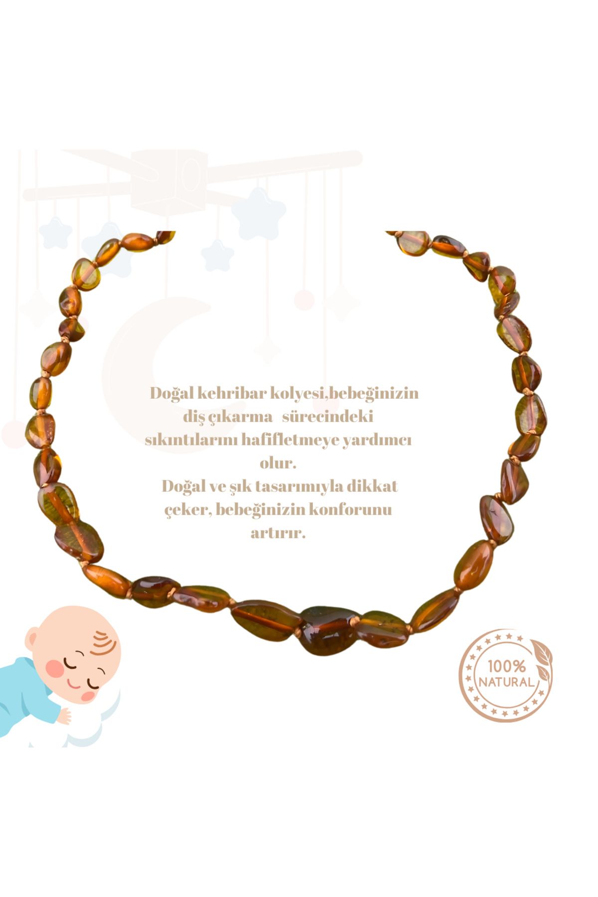 QRAFFSTORE Bebek kehribar kolyesi, diş çıkarma ve rahatlatıcı kolye