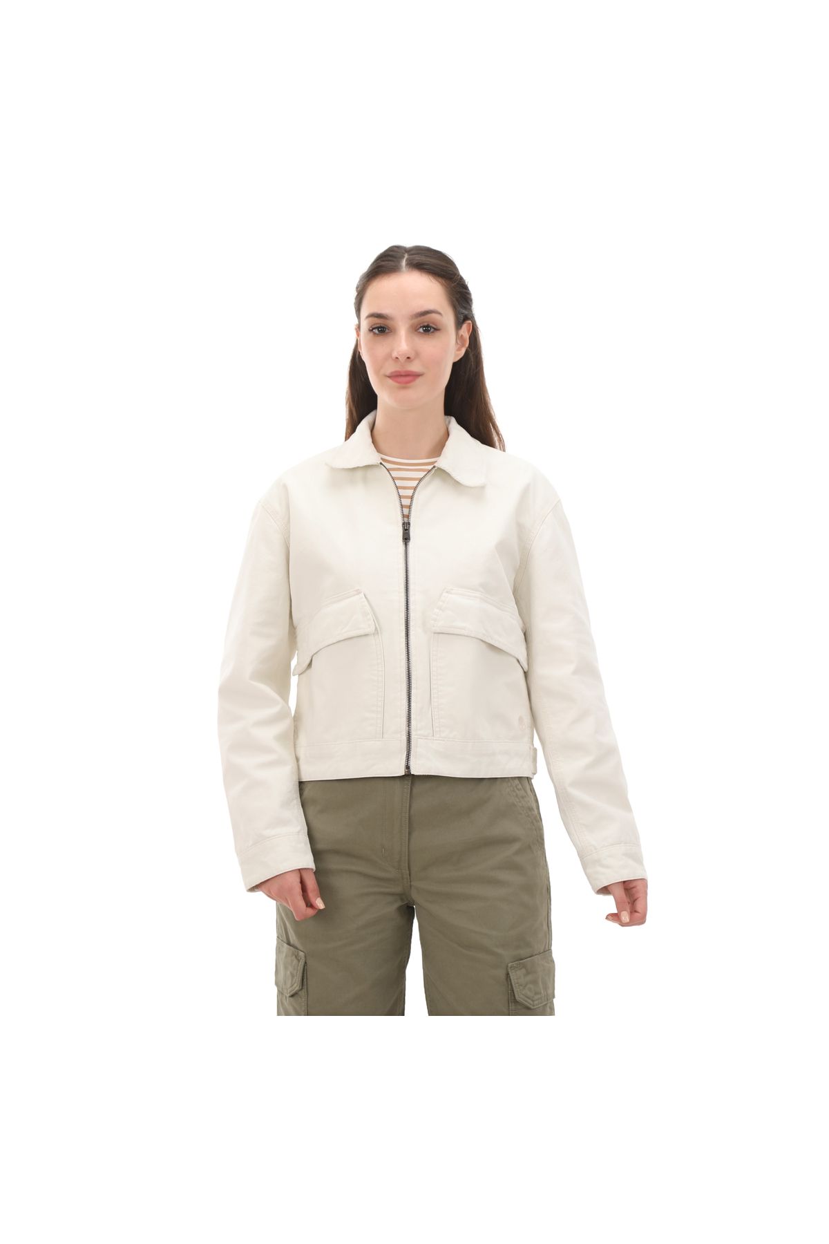 Timberland B0A5VJ7CM91-R Timberland Washed Canvas Jacket Kadın Ceket Beyaz