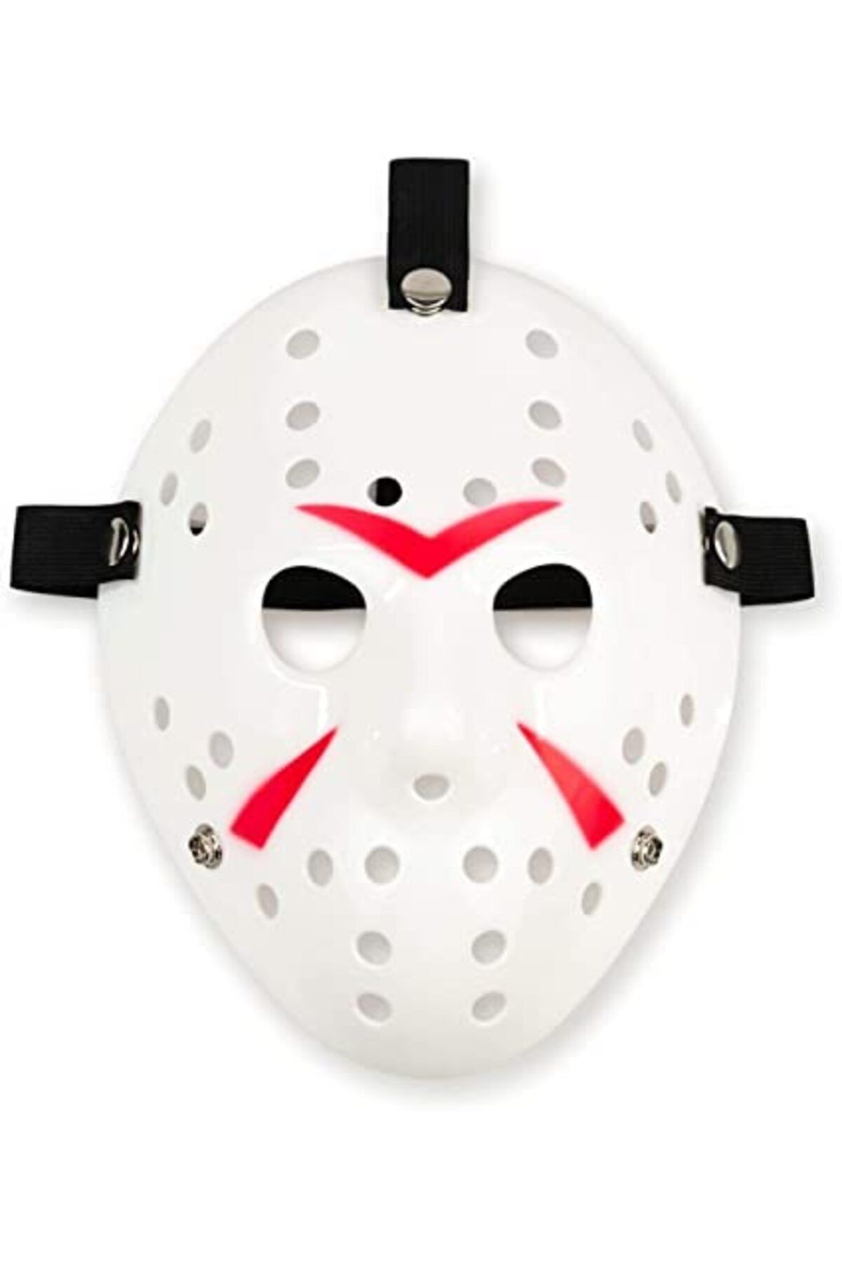 Genel Markalar CLZ192 Beyaz Renk Kırmızı Çizgili Tam Yüz Hokey Jason Maskesi Hannibal Maskesi (4172)