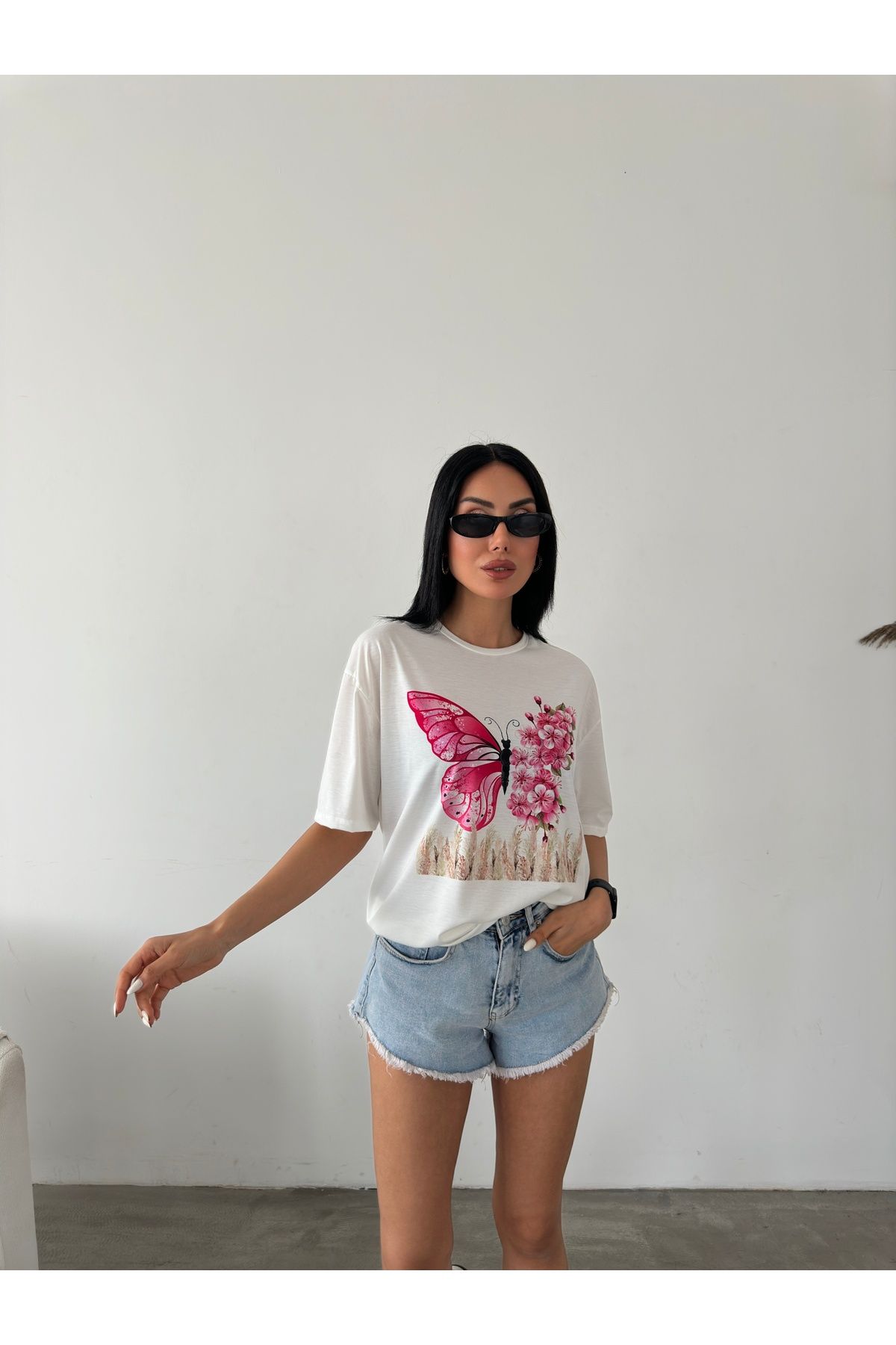 Fiori Kelebek Baskılı Basic T-shirt