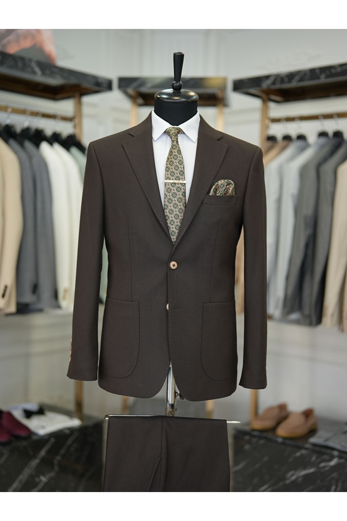 LONATOLİA Premium Yarım Astarlı Punto Dikişli Mono Yaka Torba Cepli Erkek Slim Fit İtalyan Stil Takım Elbise