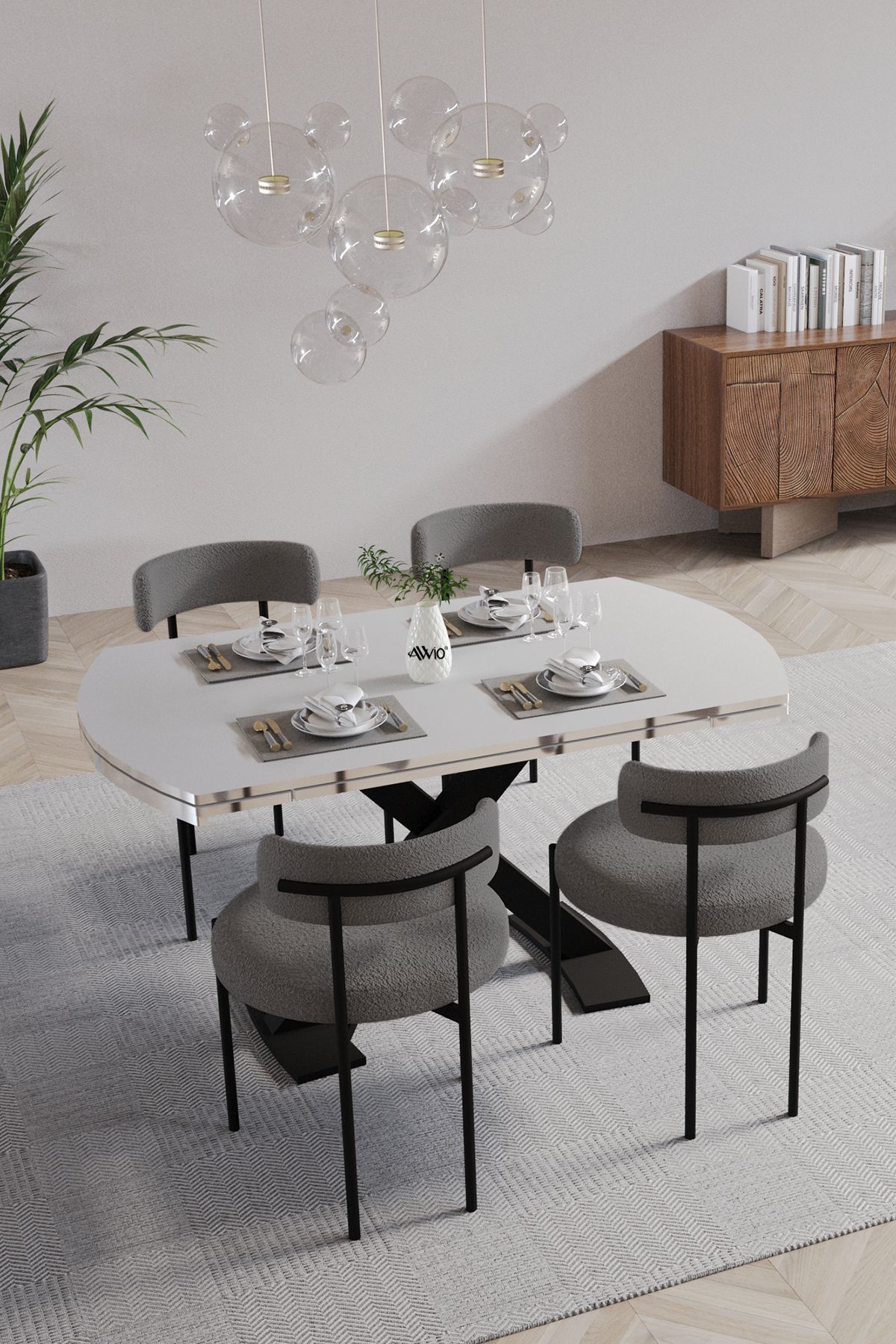 Avvio Pıero Lak Panel 80x130 Açılır Yemek Masası Mutfak Masası 4 Kişilik Masa Sandalye Takımı