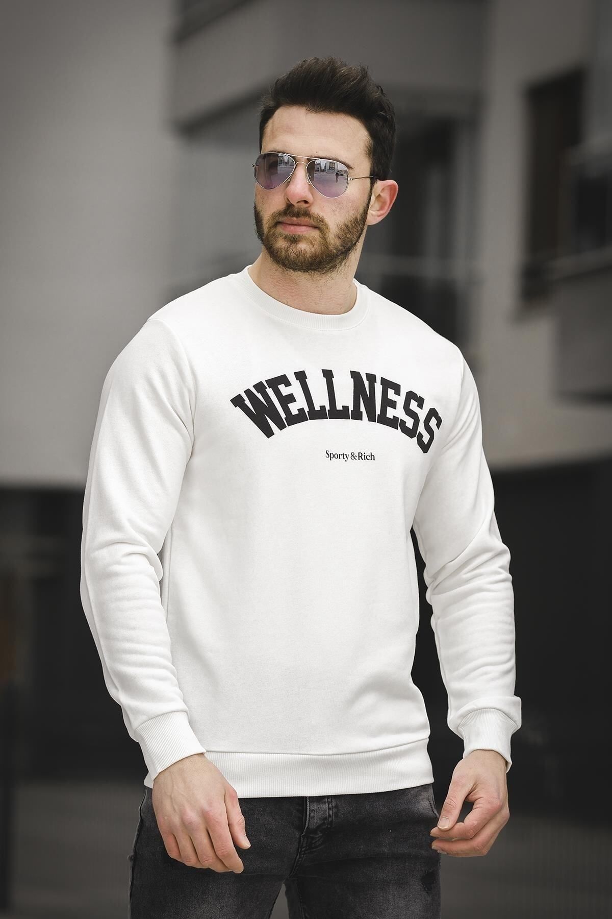 Oksit Wellness Slim Fit Üç Iplik Şardonsuz Baskılı Erkek Sweatshirt