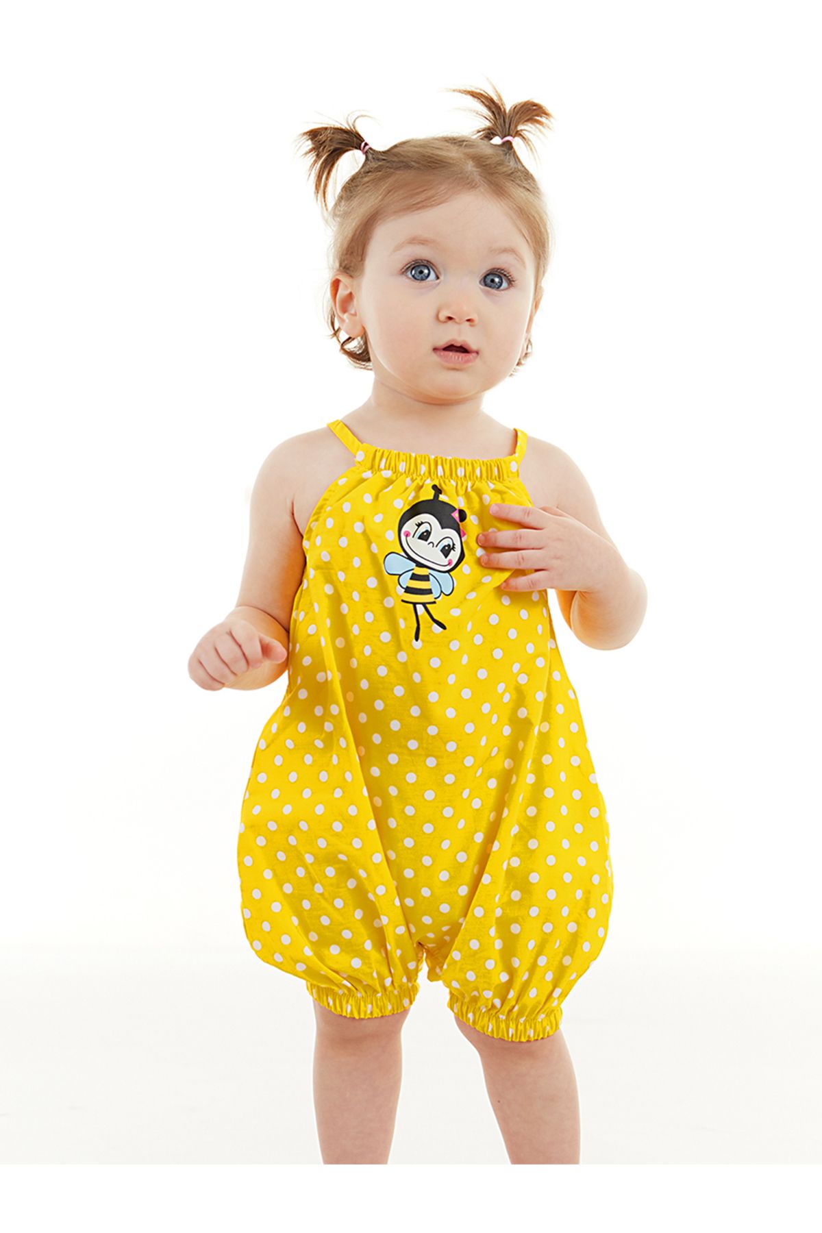Denokids Arı Kız Bebek Poplin Sarı Tulum
