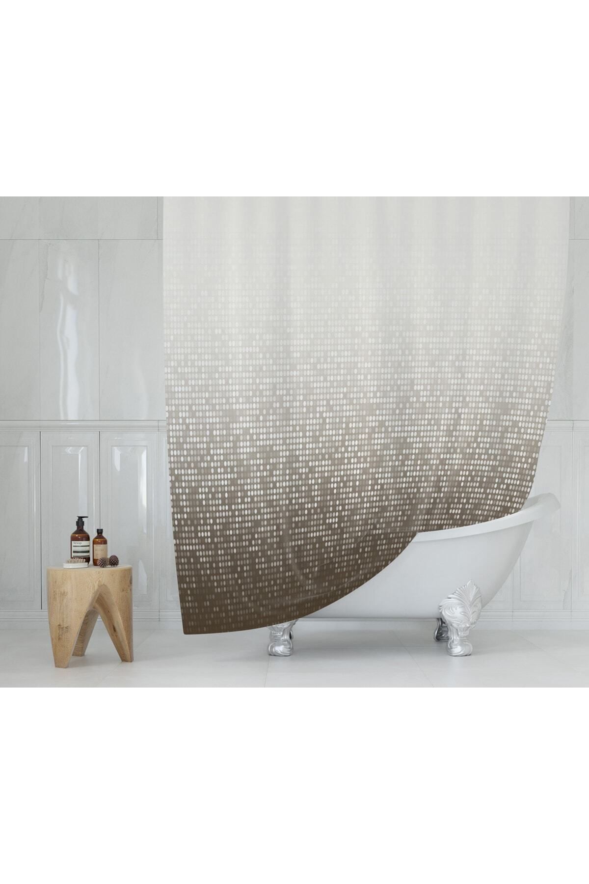 Tropikhome Kare Desen Duş Perdesi-kahverengi Banyo Perdesi 180x200cm Halkalı Banyo Duş Perdesi Tek Kanat