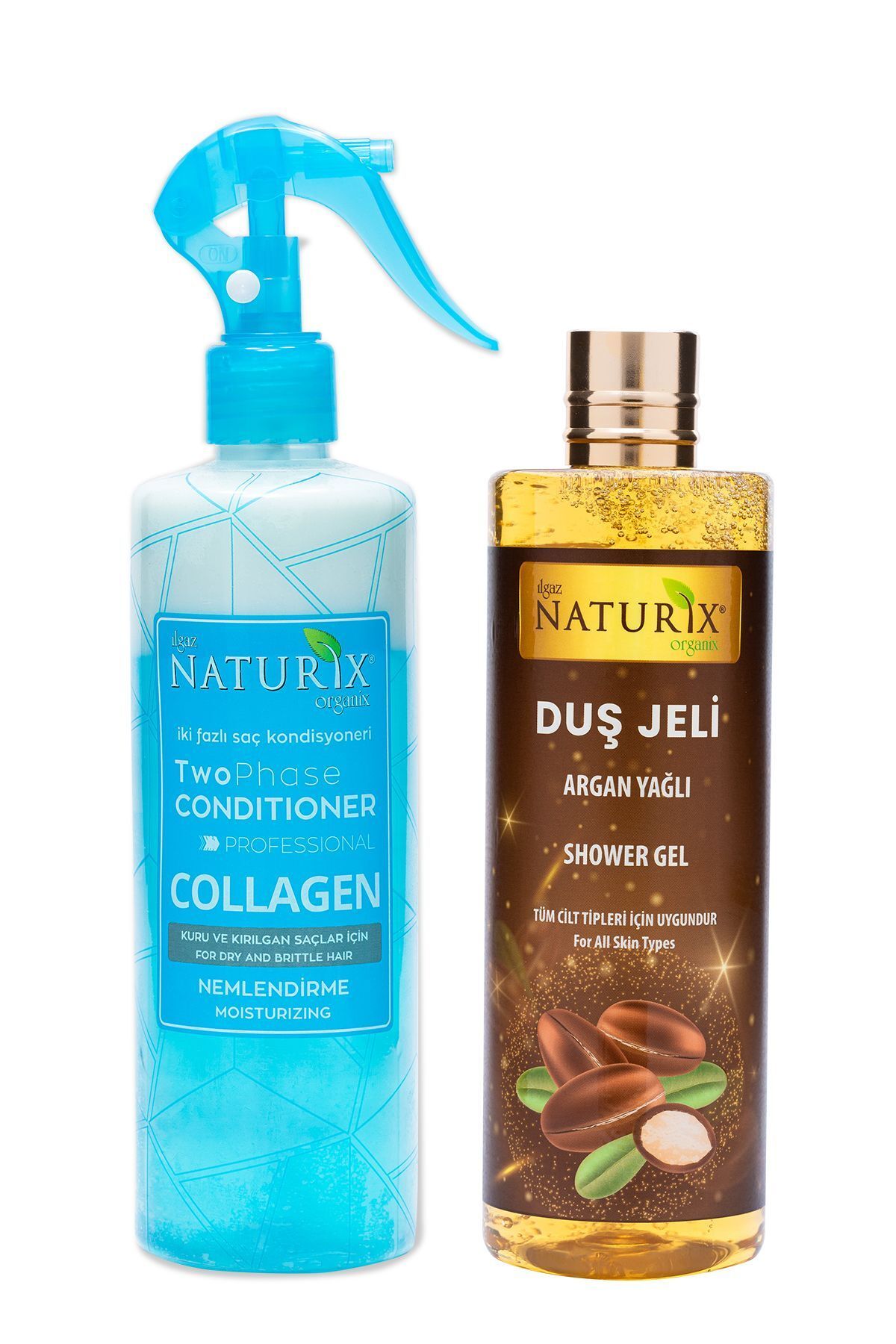 Naturix Bitkisel Collagen Fön Suyu Iki Fazlı Sıvı Saç Kremi 400 Ml + Argan Yağlı Duş Jeli 400 Ml