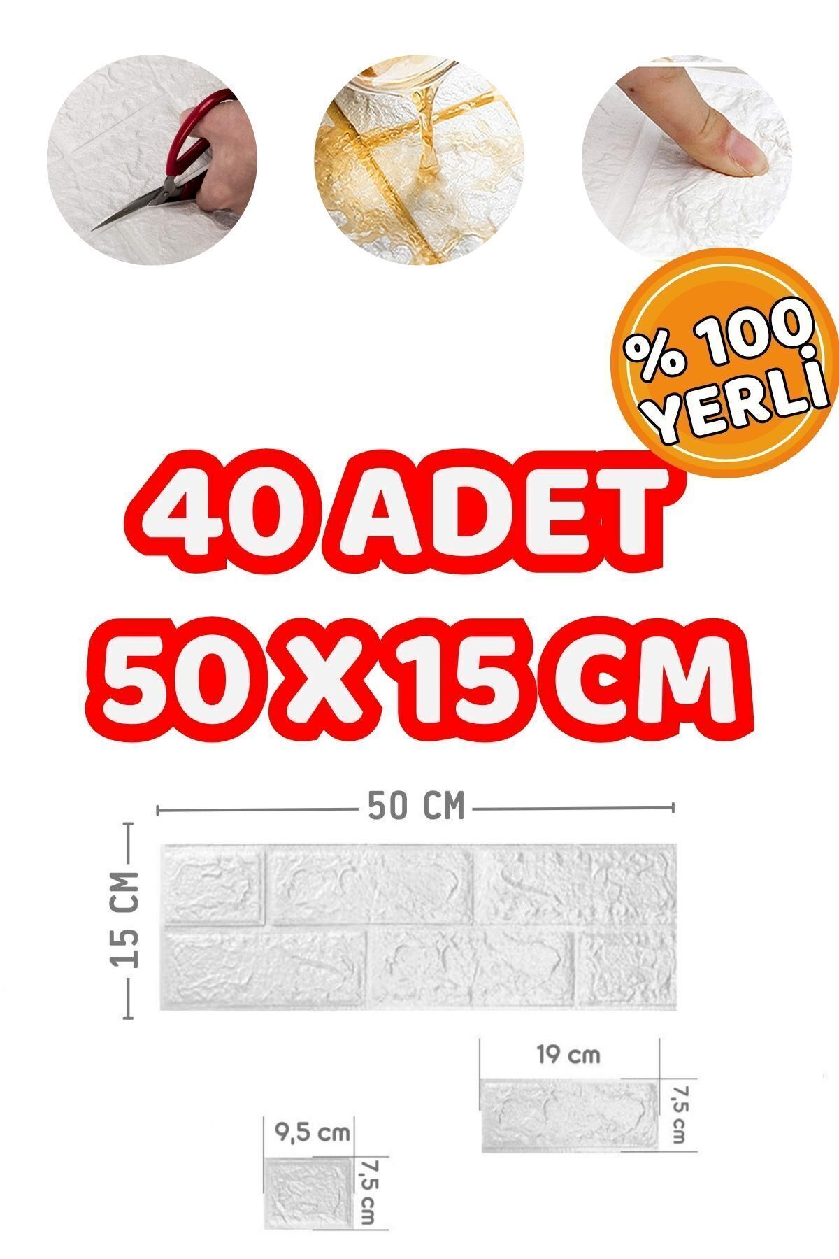 Mefawall 50 x 15 CM - 3 M2 40 Adet Adet Kendinden Yapışkanlı Köpük Mutfak Fayans Duvar Kağıdı Paneli 3D