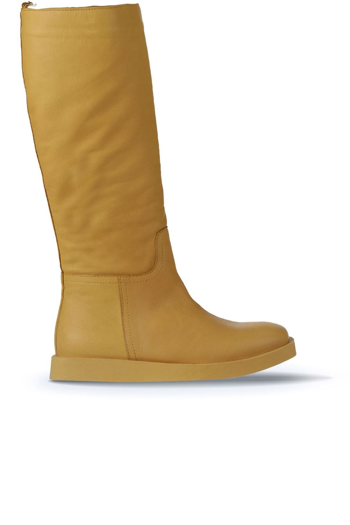 Bueno Shoes Sarı Deri Kadın Düz Çizme