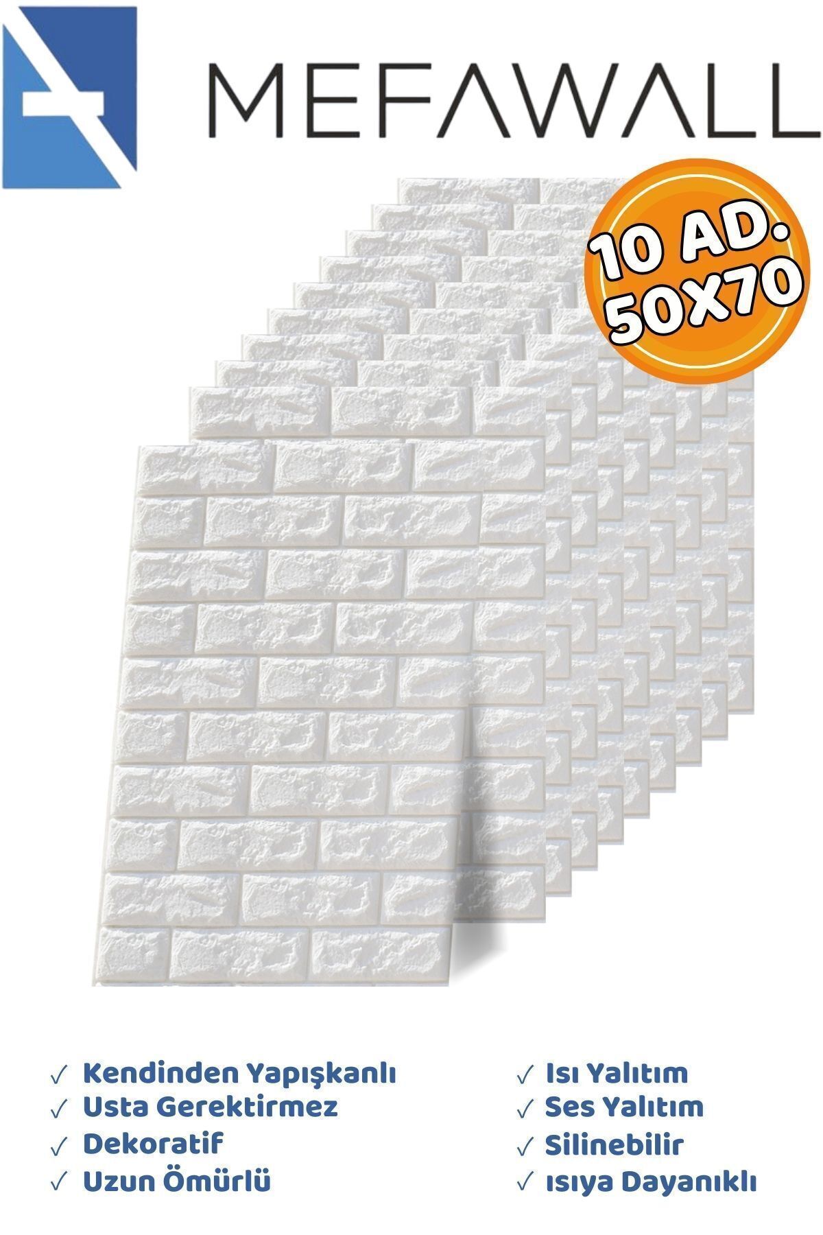 Mefawall 50 X 70 Cm 10 Adet Beyaz Kendinden Yapışkanlı Esnek Köpük Taş Desen Duvar Kağıdı Paneli