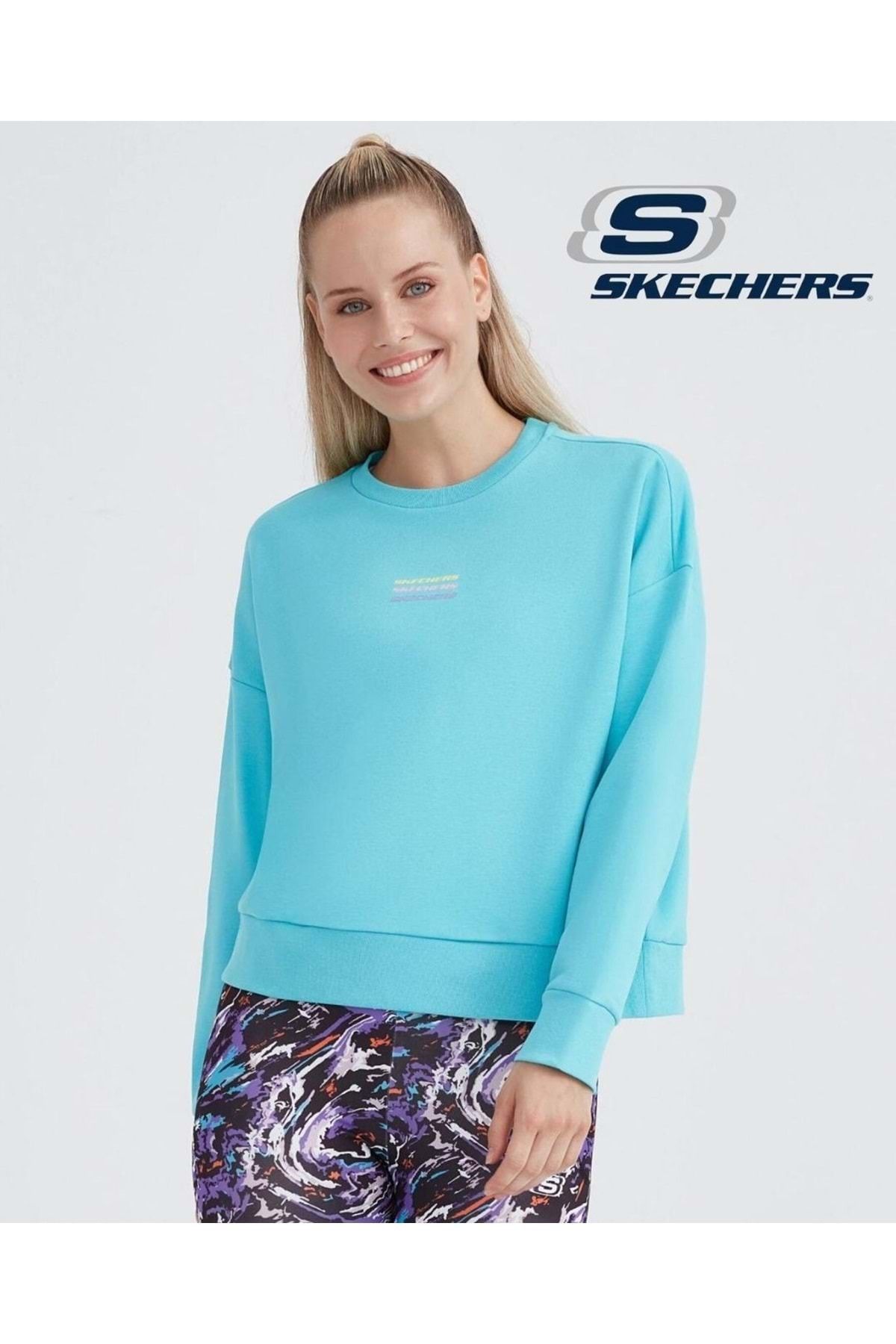 Skechers W Essential Crew Neck Sweatshirt S232241-kadın Sweatshirt Mavi