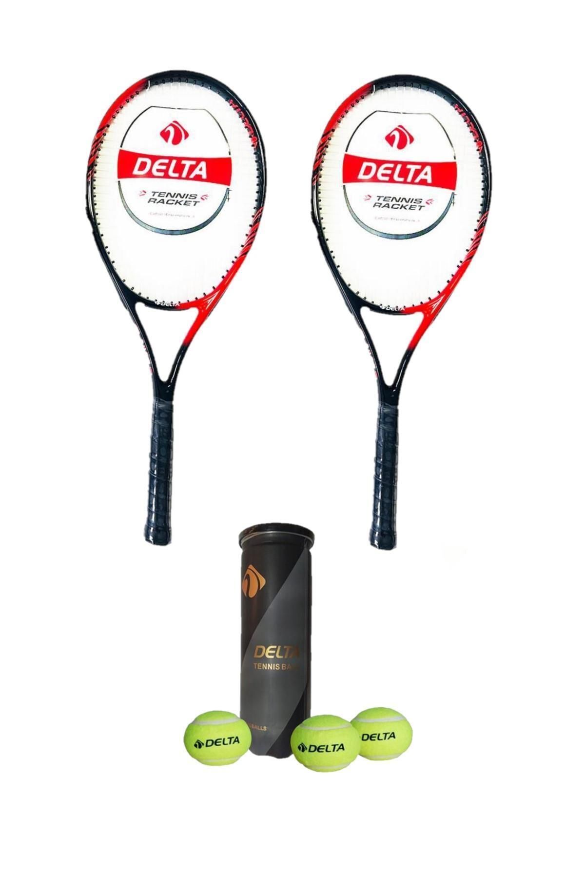 Delta 2 Adet Flame 27 İnç Tek Parça L2 Grip Tenis Raketi + 2 Adet Tenis Çantası + 3 Adet Expert Maç Topu