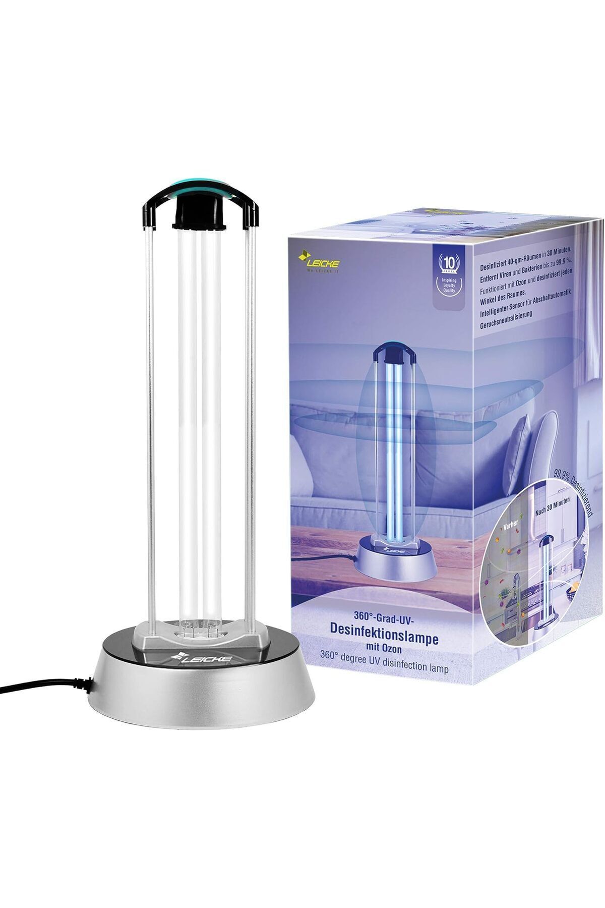 LEICKE Ozonlu UVC Dezenfeksiyon Lambası, %99 Antibakteriyel UV Sterilizasyon Lambası  Hava Temizleyici