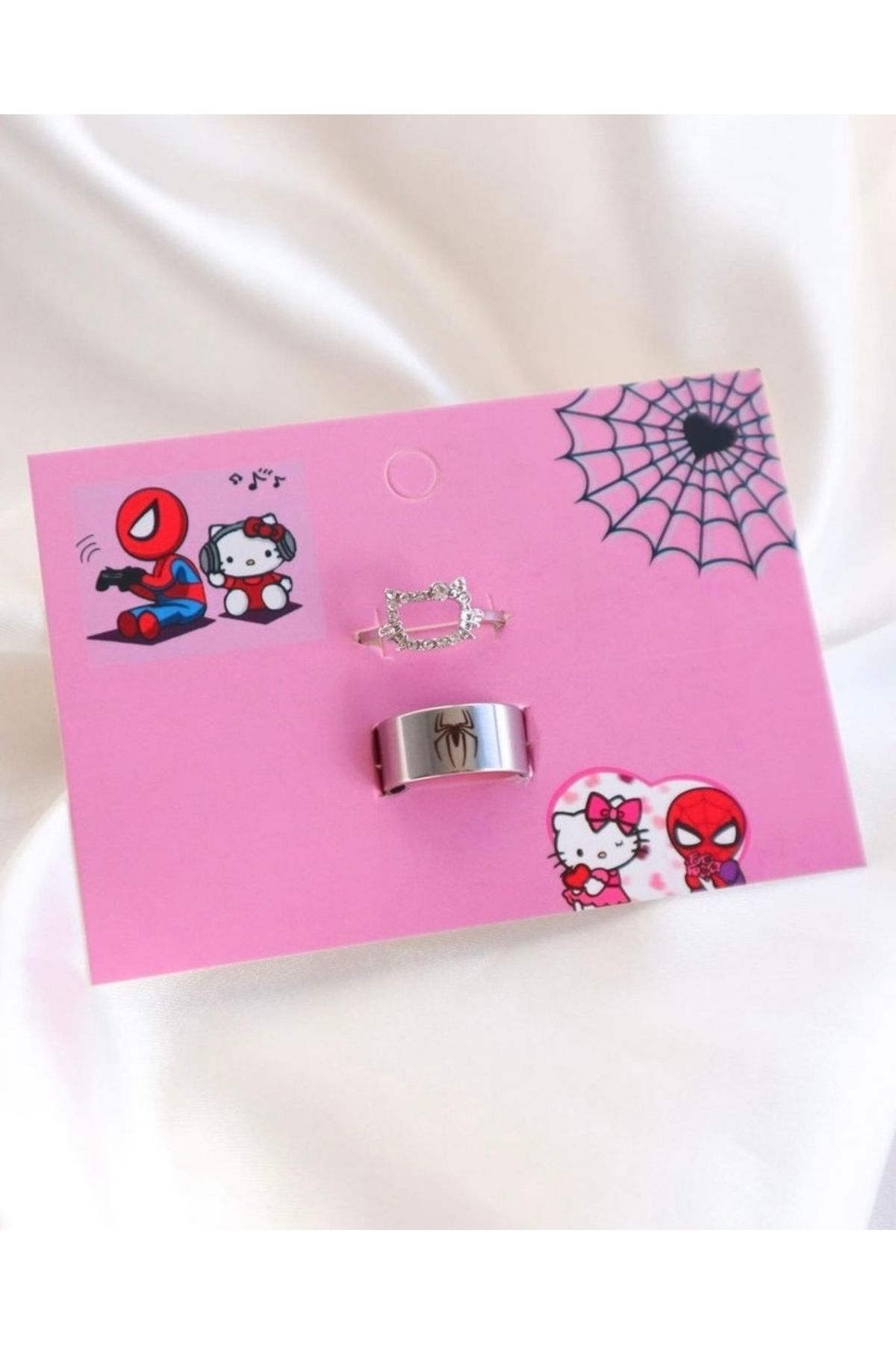SweetACCESSORIES Hello Kitty Spiderman Ayarlanabilir Sevgili/Çift Yüzüğü