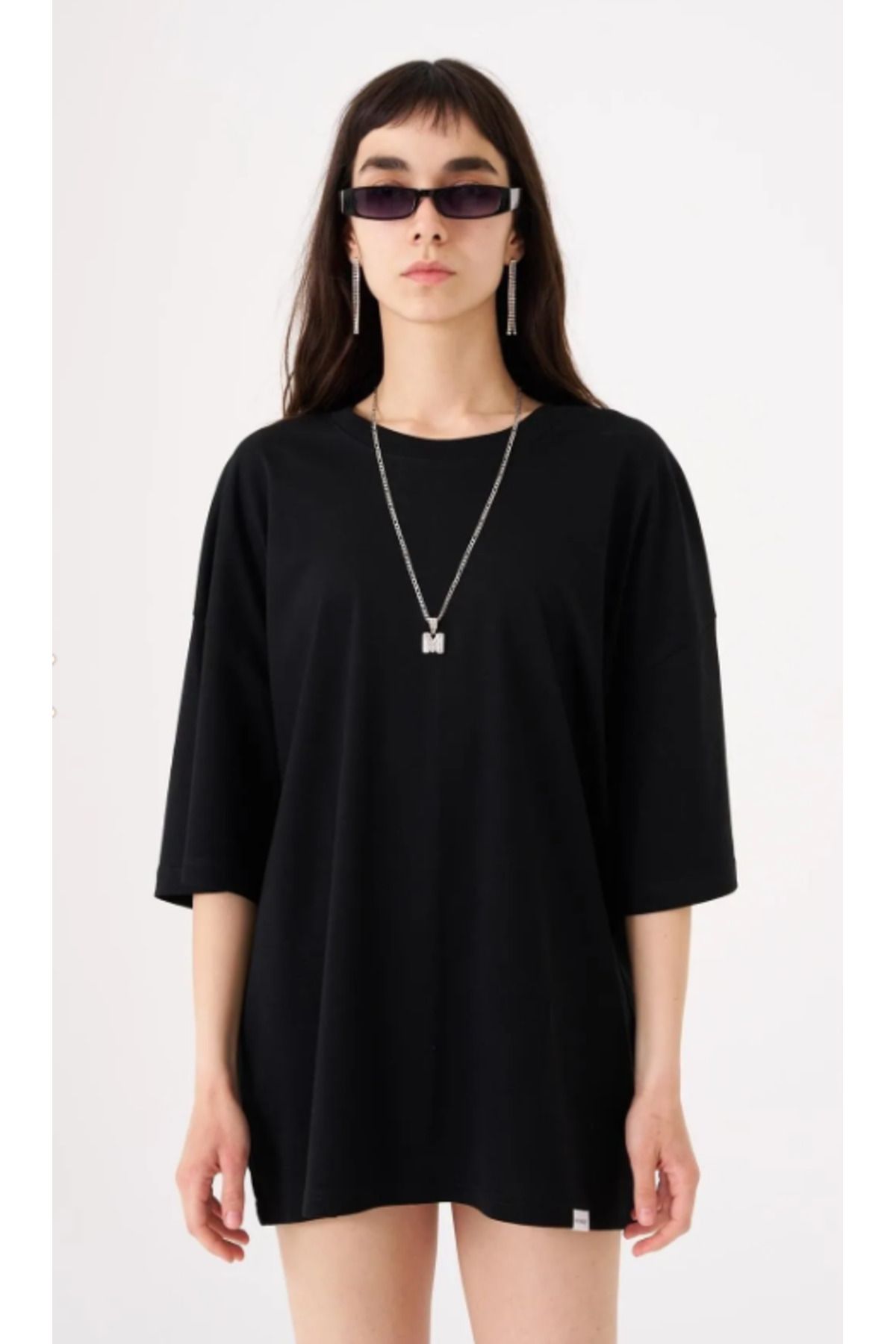 Machinist Kadın Basic Pamuklu Süprem Oversize Siyah Tişört
