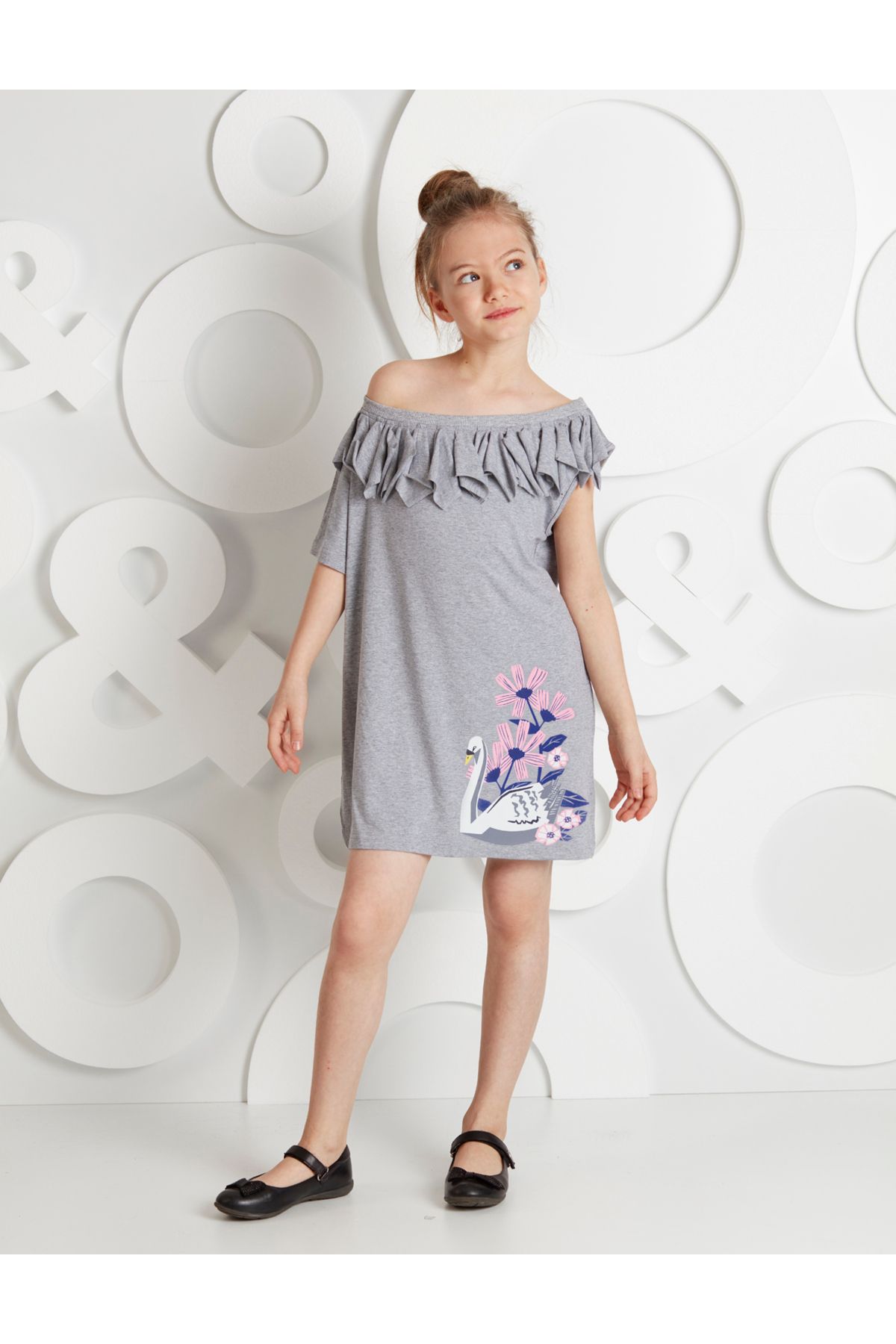 MSHB&G Gri Kuğu Tek Kol Kız Çocuk Yazlık Penye Elbise