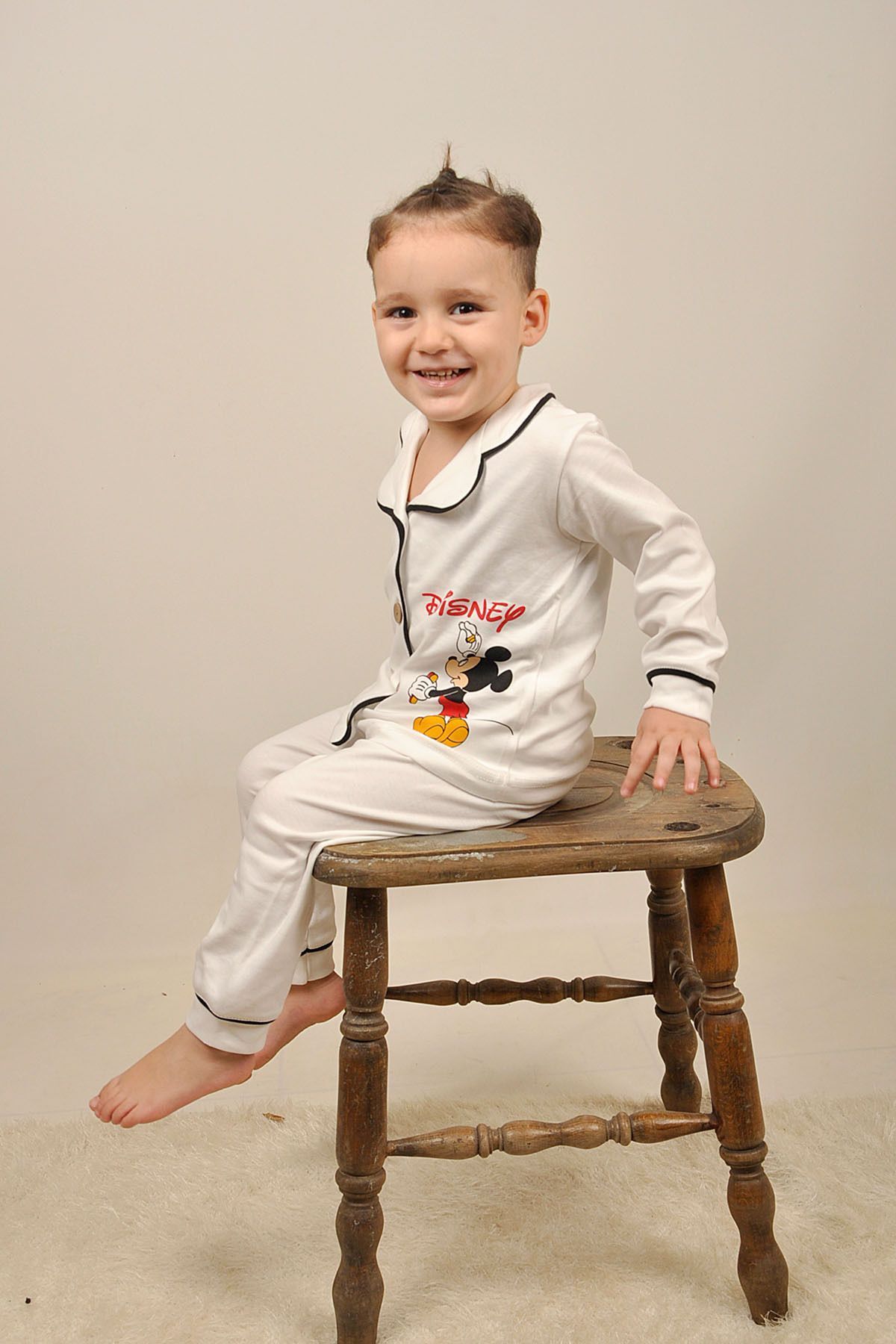 Peki Çocuk 5 Al 4 Öde Bebek Pamuk Ceket Yaka Ahsap Dügme Çizgili Biyeli Ördek Farecik Pijama Takimi 15104