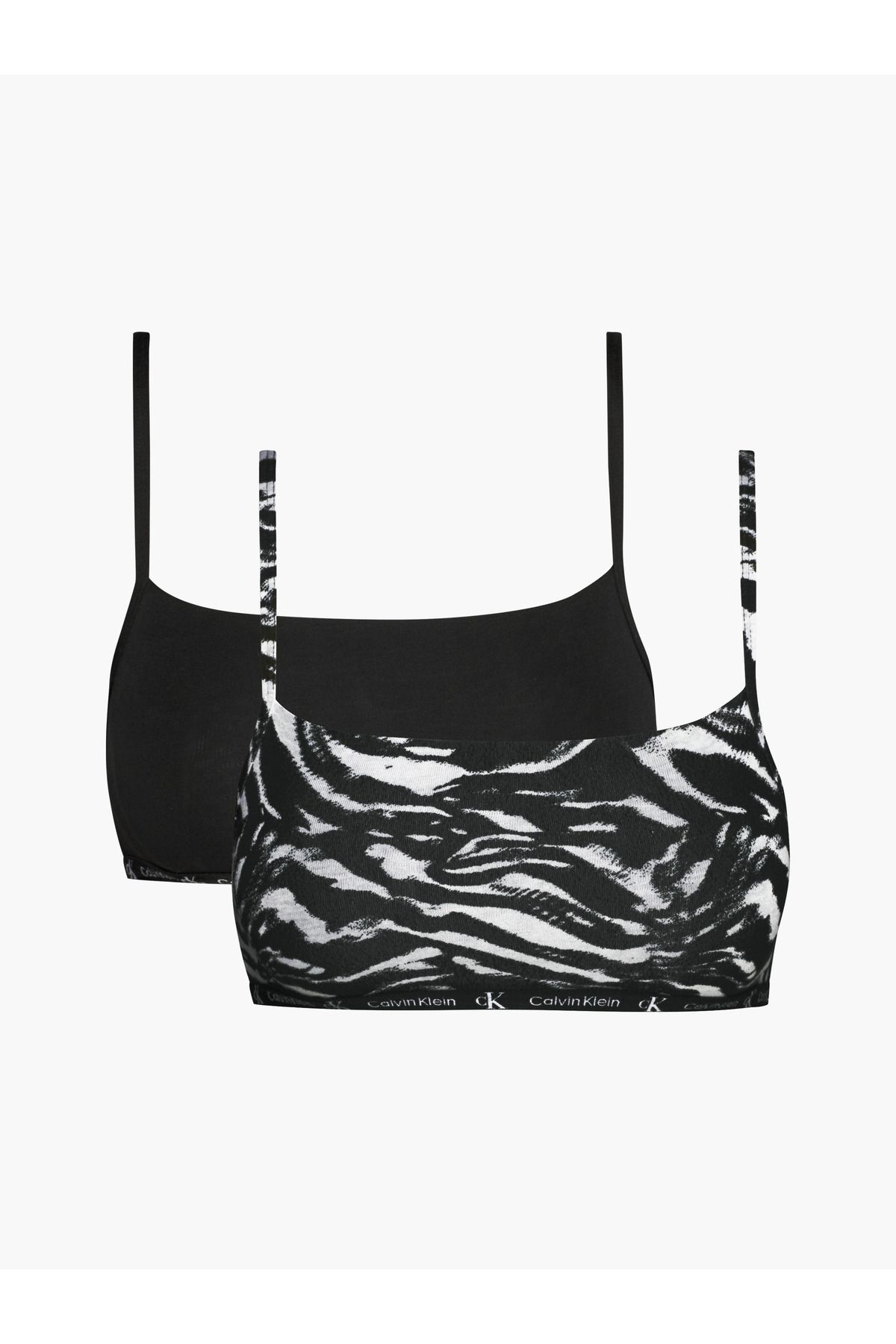 Calvin Klein Kadın Imzalı Elastik Bantlı Siyah-siyah Beyaz Spor Sütyeni 000qf7215e-bık