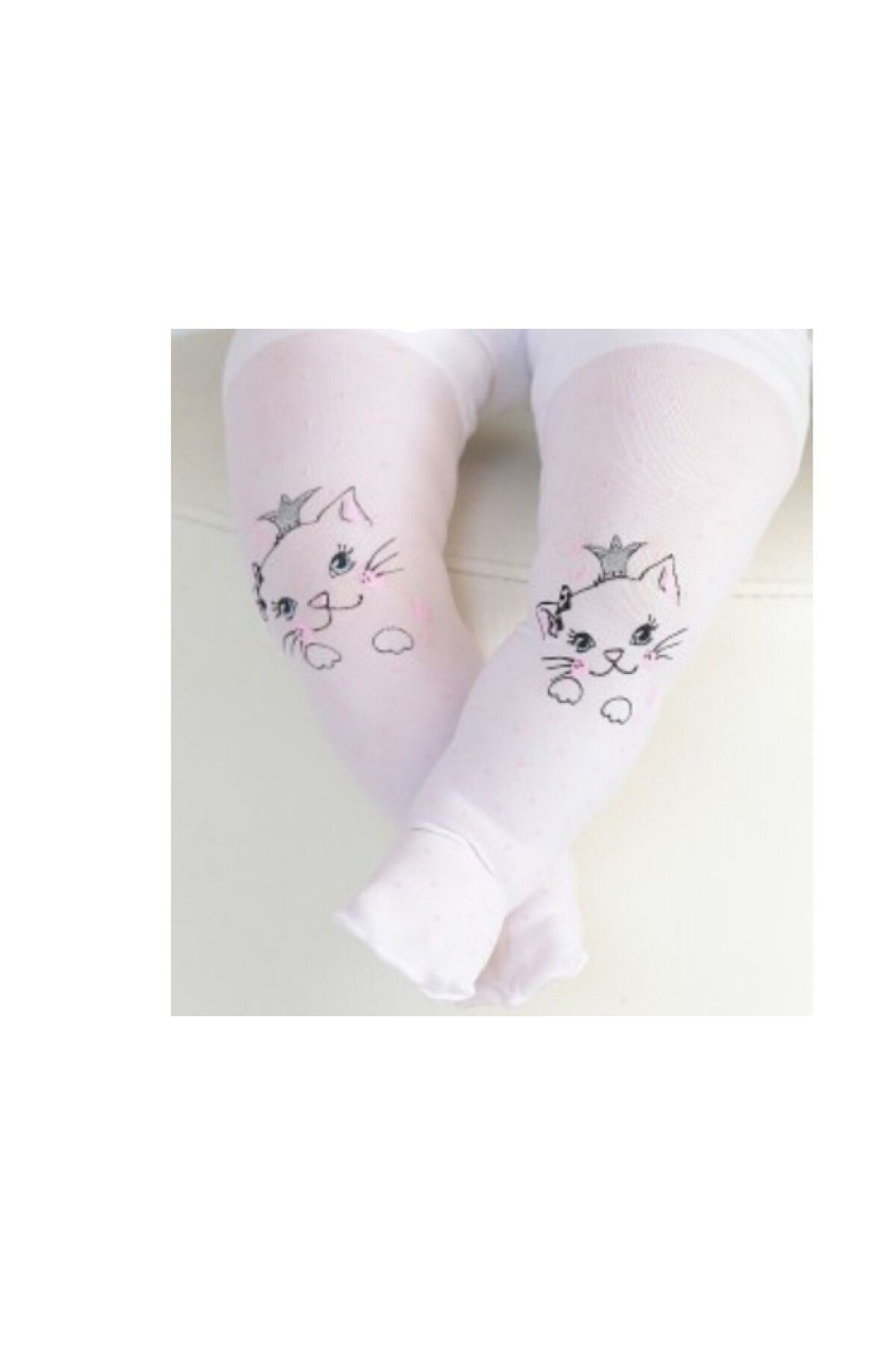 Daymod Bebek Beyaz Kedili Desenli Mus Külotlu Çorap Minik