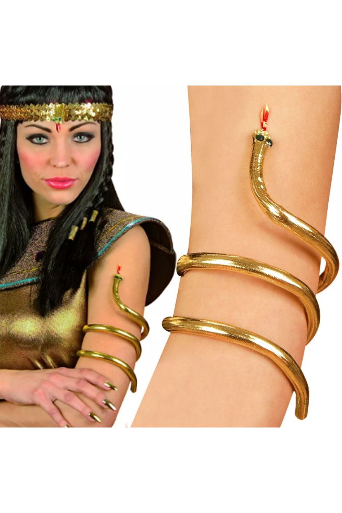 partidolu Egyptian Mısır Cleopatra Kleopatra Kumaş Altın Renk Yılan Kolluk 90 Cm