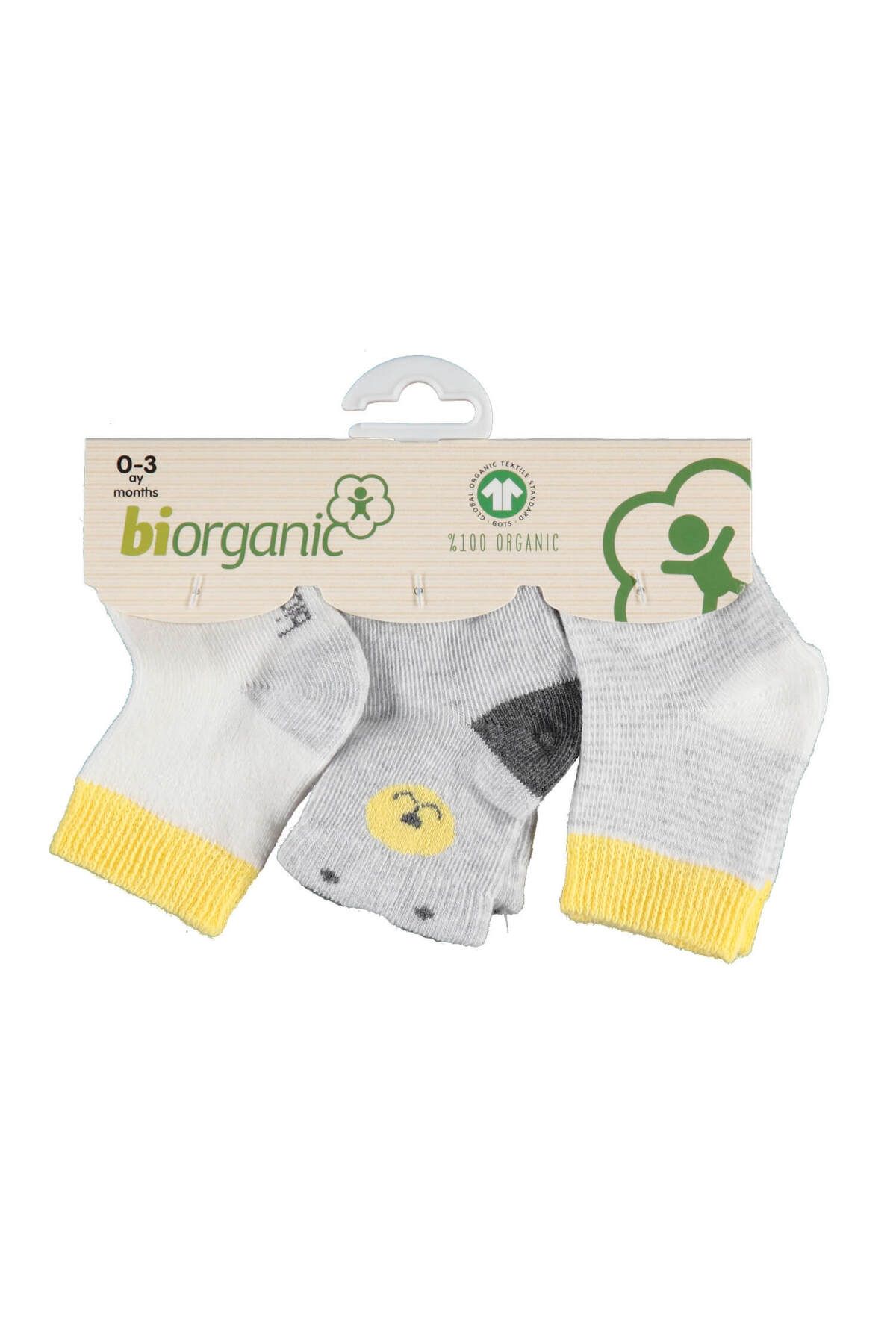 Bibaby Biorganic Cute Bear 3'lü Çorap 68363 Ekru Sarı