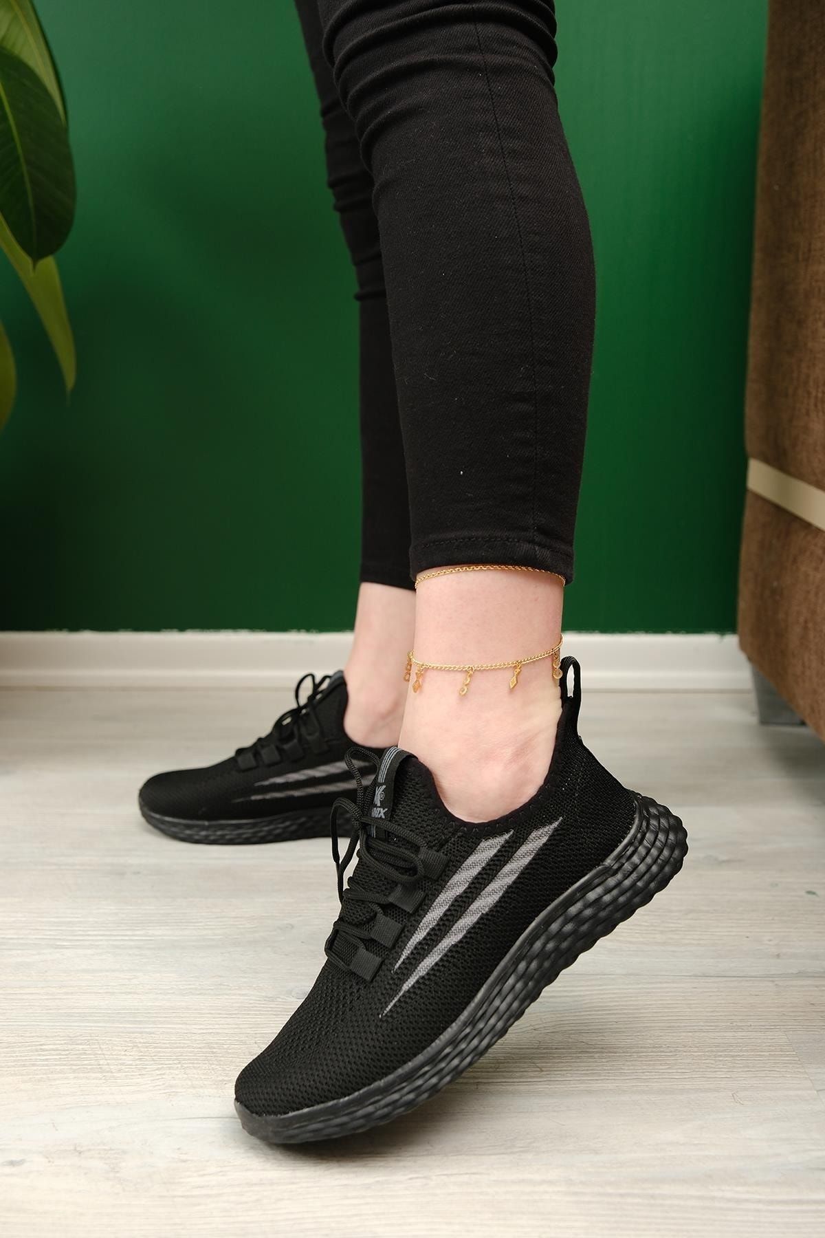 Oksit Zareh Desenli Bağcıklı Örme Rahat Taban Kadın Sneaker