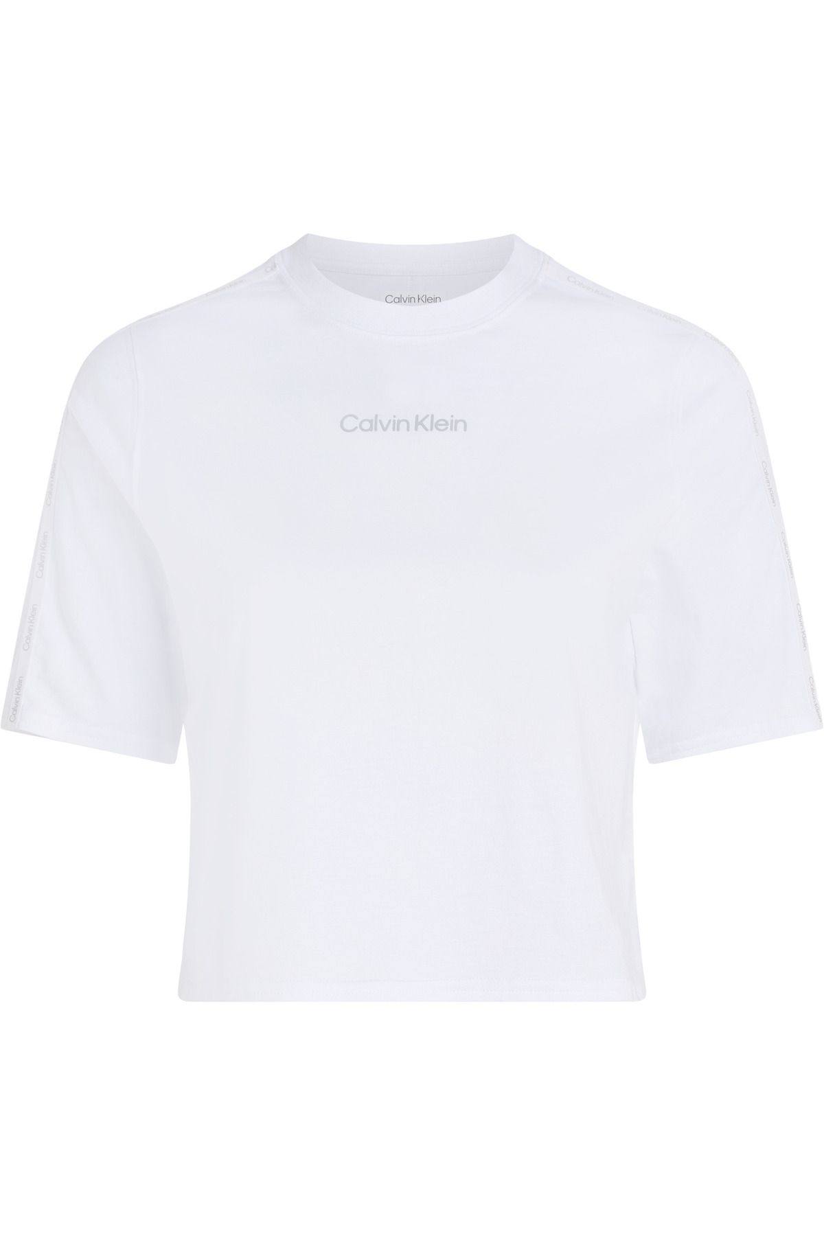 Calvin Klein Kadın Kol Ve Göğüs Kısmında Marka Logolu Pamuklu Bisiklet Yakalı Nem Emici Kumaşlı Beyaz T-shirt 00