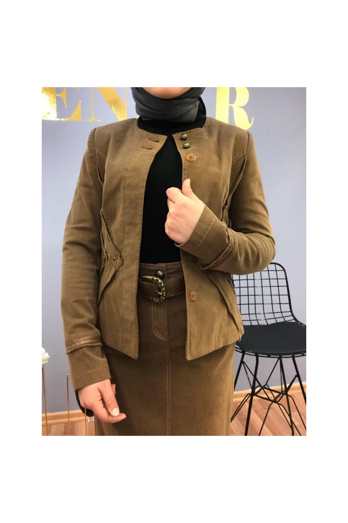 Setrms Kadın Desen Detaylı Düğmeli Kışlık Ceket