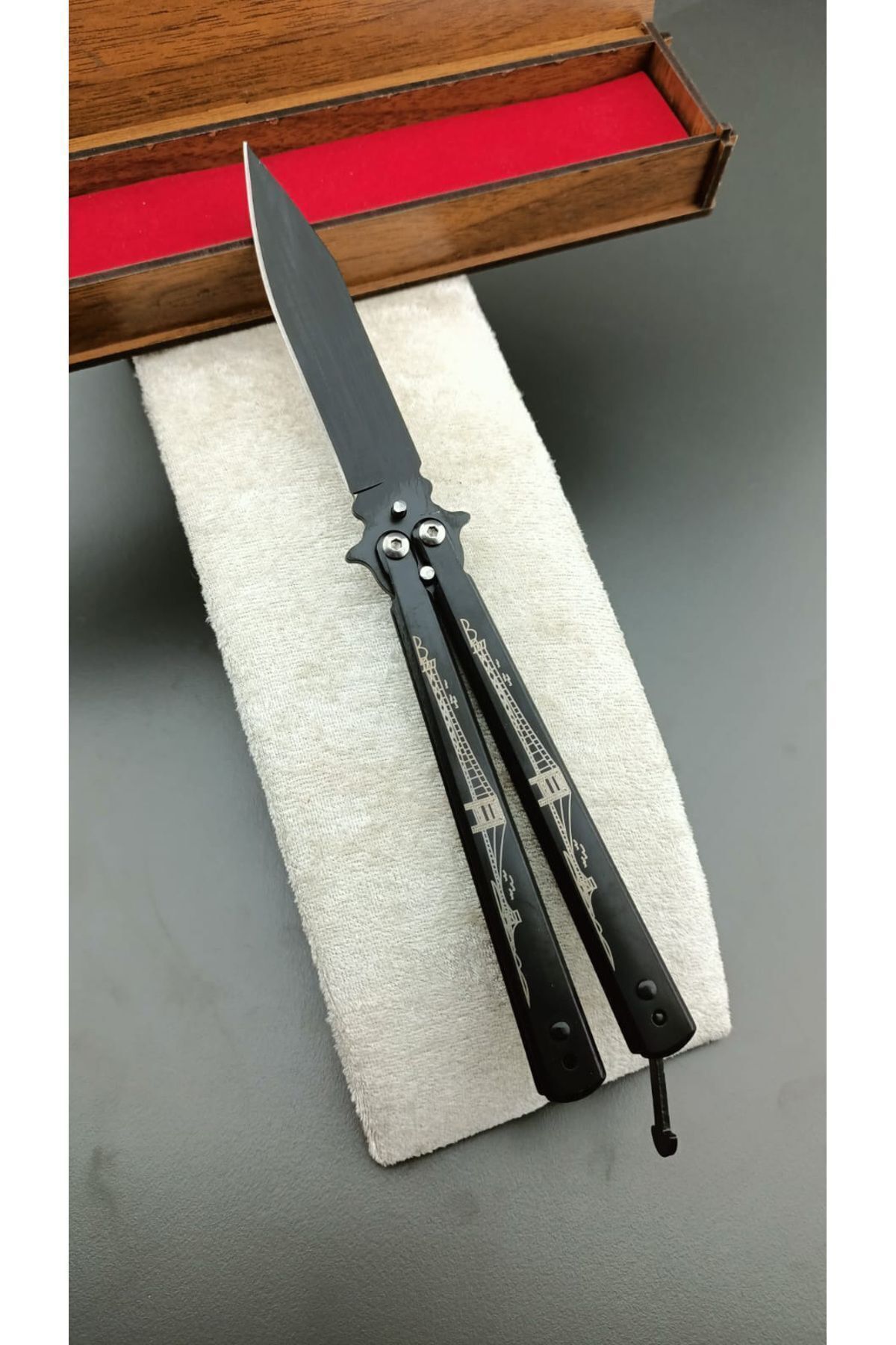 SAİD UYAR İstanbul Kelebek Köprü Desenli Paslanmaz Çelik Koleksiyon Amaçlı Çakı - Bıçak