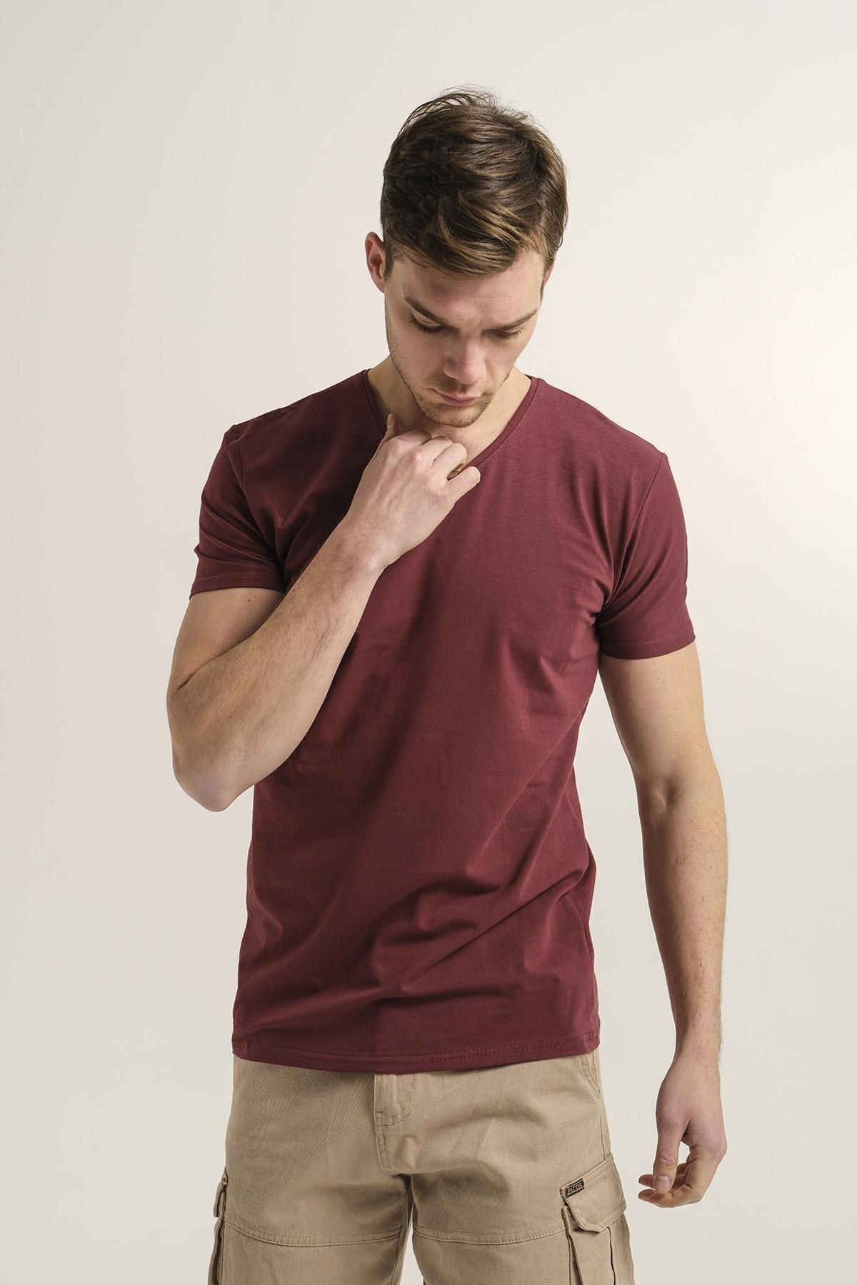 Oksit Riley V Yaka Slim Fit Basic Erkek Tshirt