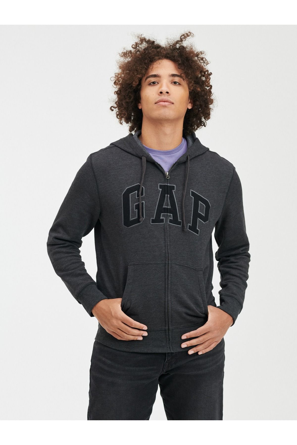 GAP Erkek Koyu Gri Gap Logo Fermuarlı Sweatshirt