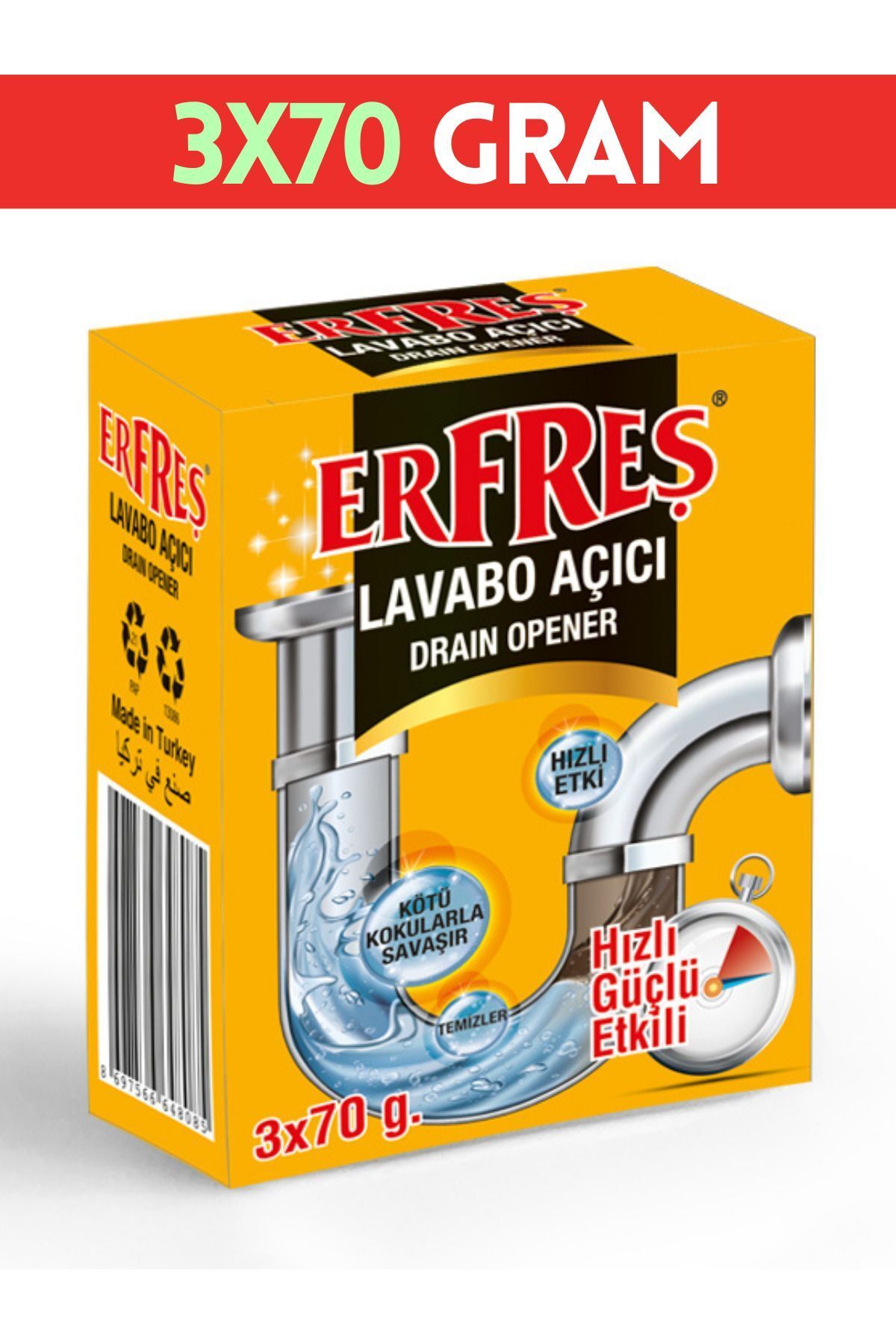 ERFRESH Lavabo Açıcı Granül 210 Gram, Yağları, Kirleri Ve Inatçı Birikintilere Karşı Etkili Çözüm