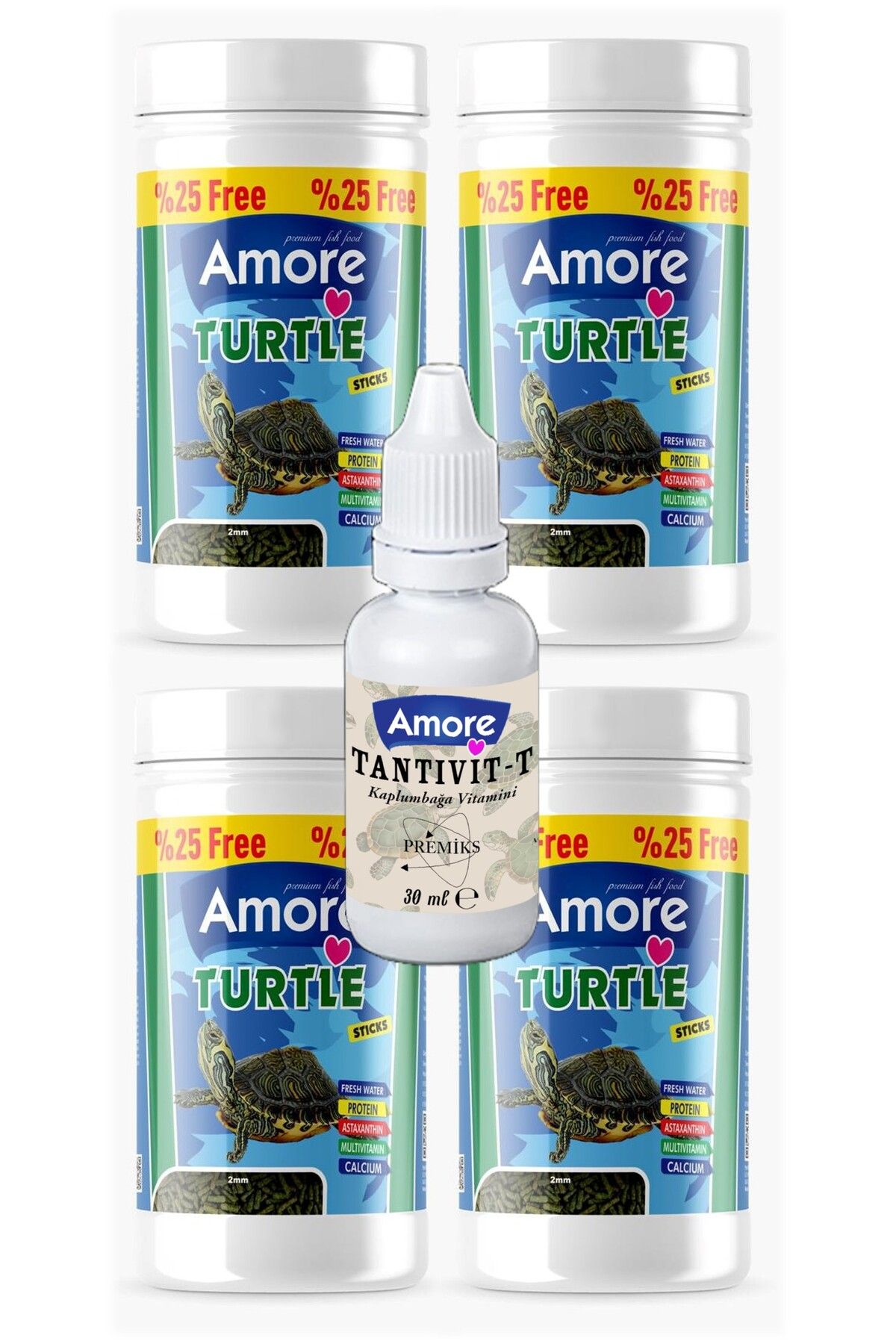 AMORE Turtle Green Calcium Sticks 4x125 Ml Su Kaplumbağası Yemi Ve Vitamin Seti