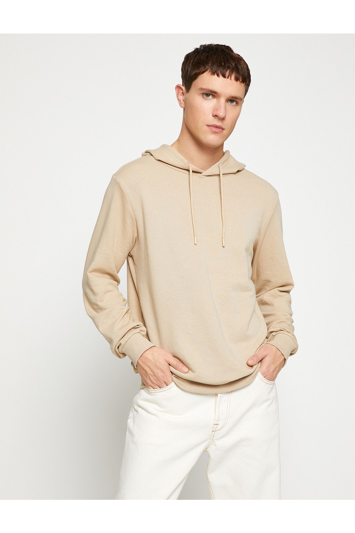 Koton Basic Kapşonlu Sweatshirt Etiket Baskılı Uzun Kollu