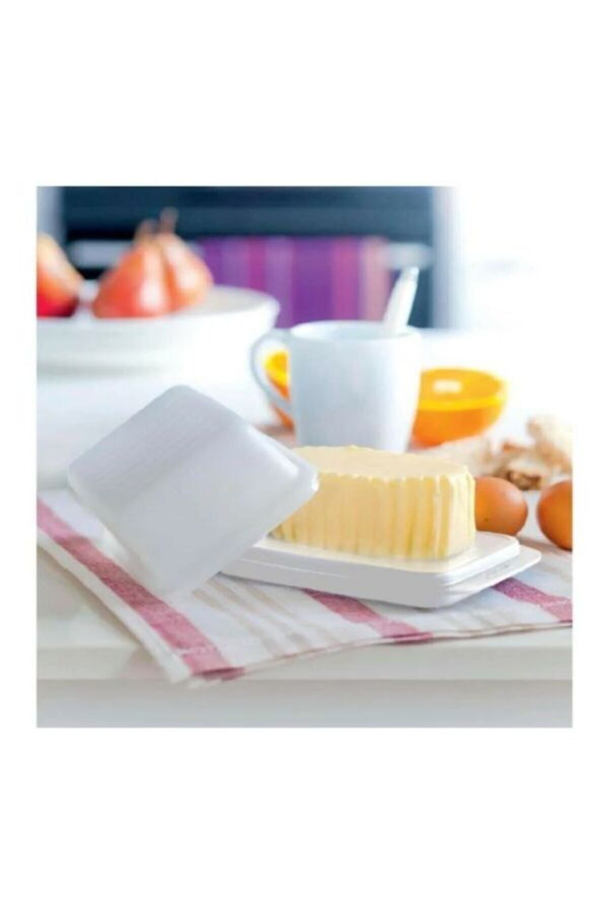 senmasy Tupperware Tereyağılık Margarin Saklama Kabı Kapaklı Beyaz