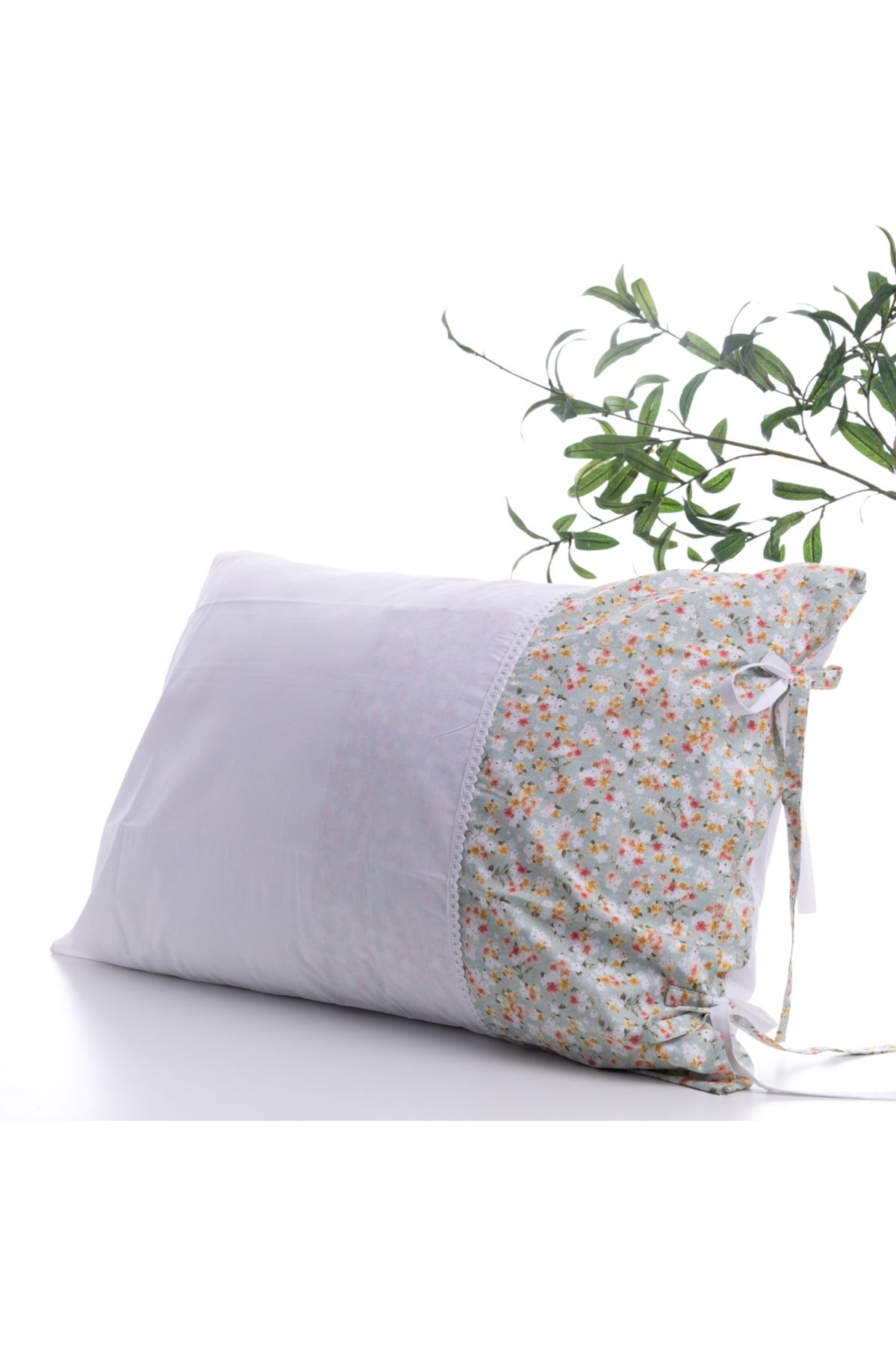 Bimotif Çiçek desenli yastık kılıfı, 50x70 cm, Açık Yeşil