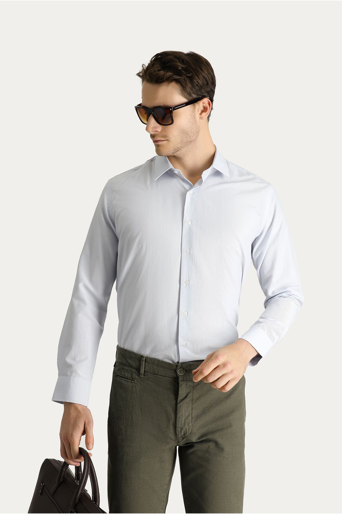 Kiğılı Uzun Kol Slim Fit Dar Kesim Klasik Çizgili Pamuklu Gömlek