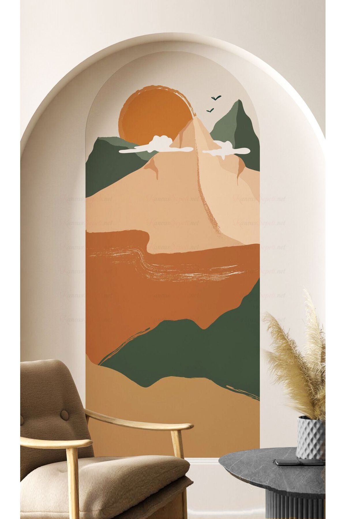 KanvasSepeti Kendiliğinden Yapışkanlı Kalın Kanvas Dokulu Dekoratif Bohem Art Soyut Duvar Kağıdı Duvar Stickerı