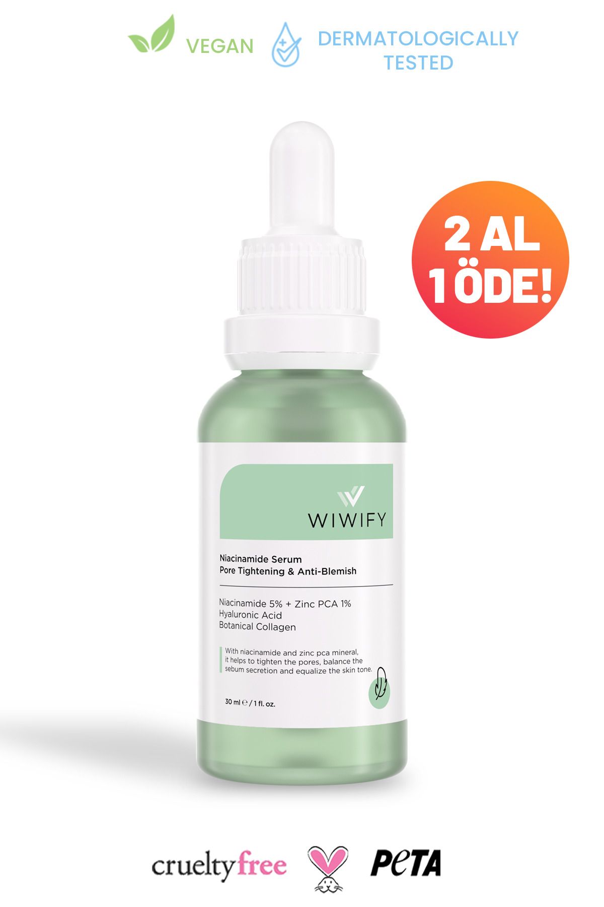 WIWIFY Gözenek Sıkılaştırıcı Anti Akne Ton Eşitleyici Botanikal Kolajen Serum (niacinamide 5%+zınc Pca 1%)