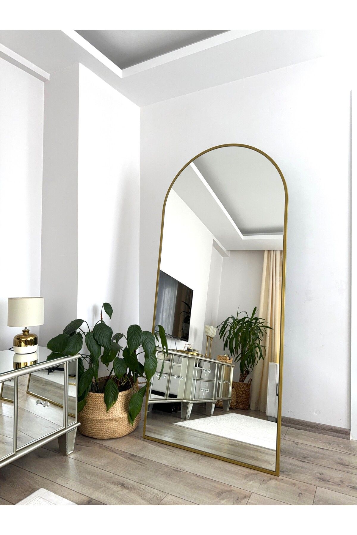 EFFE YAPI DEKOR Gold Metal Çerçeveli 180x80 Cm Oval Ayaklı Boy Aynası