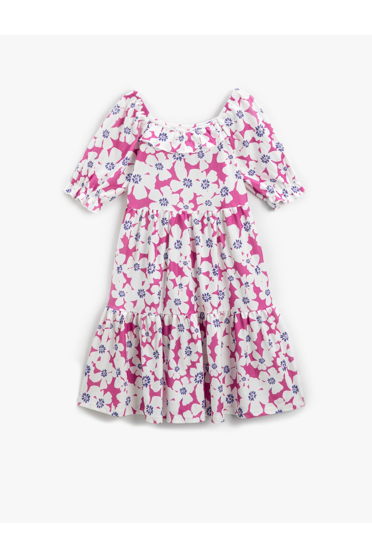 Koton Elbise Çiçekli Fırfırlı Kısa Kollu Katlı