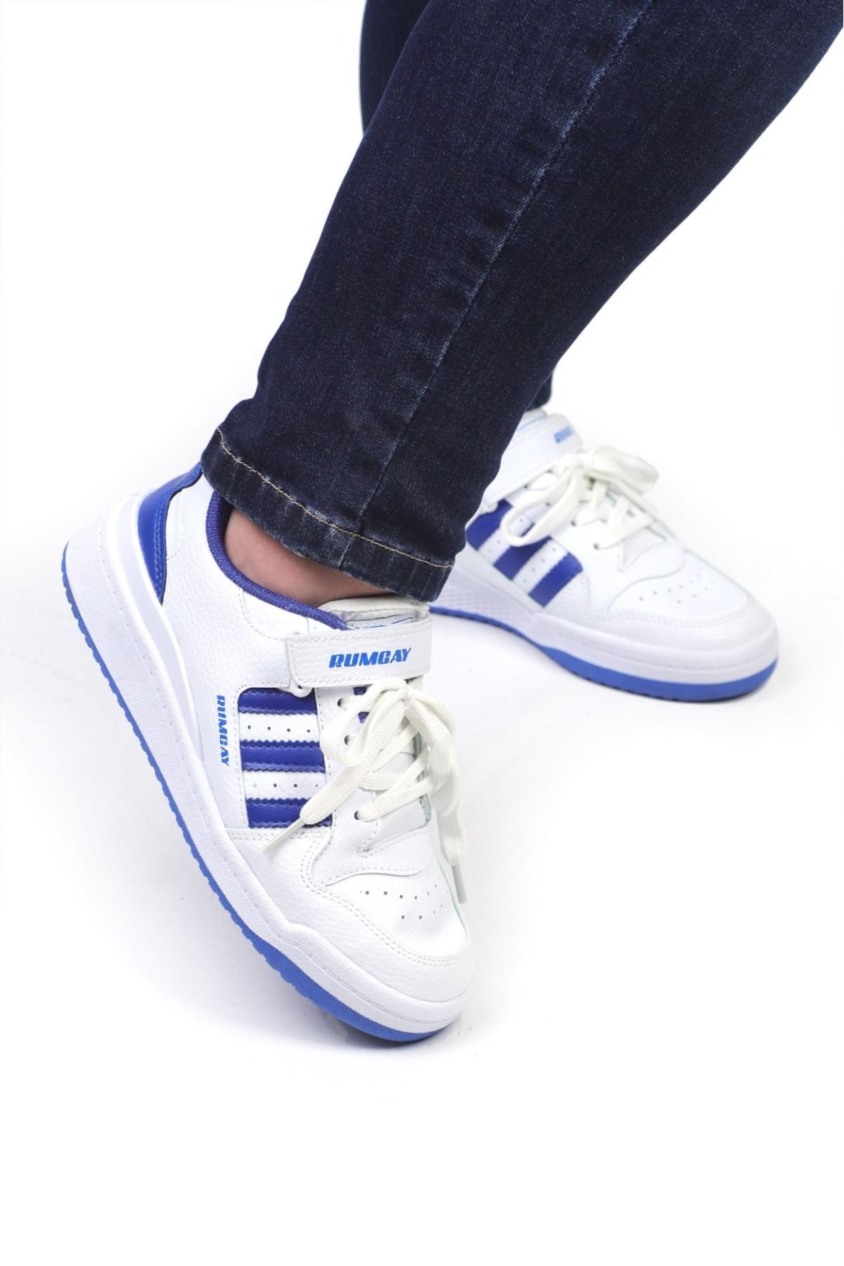 rumgay Beyaz Mavi Cırtlı 84 Low White Royal Blue Sneaker Ayakkabı