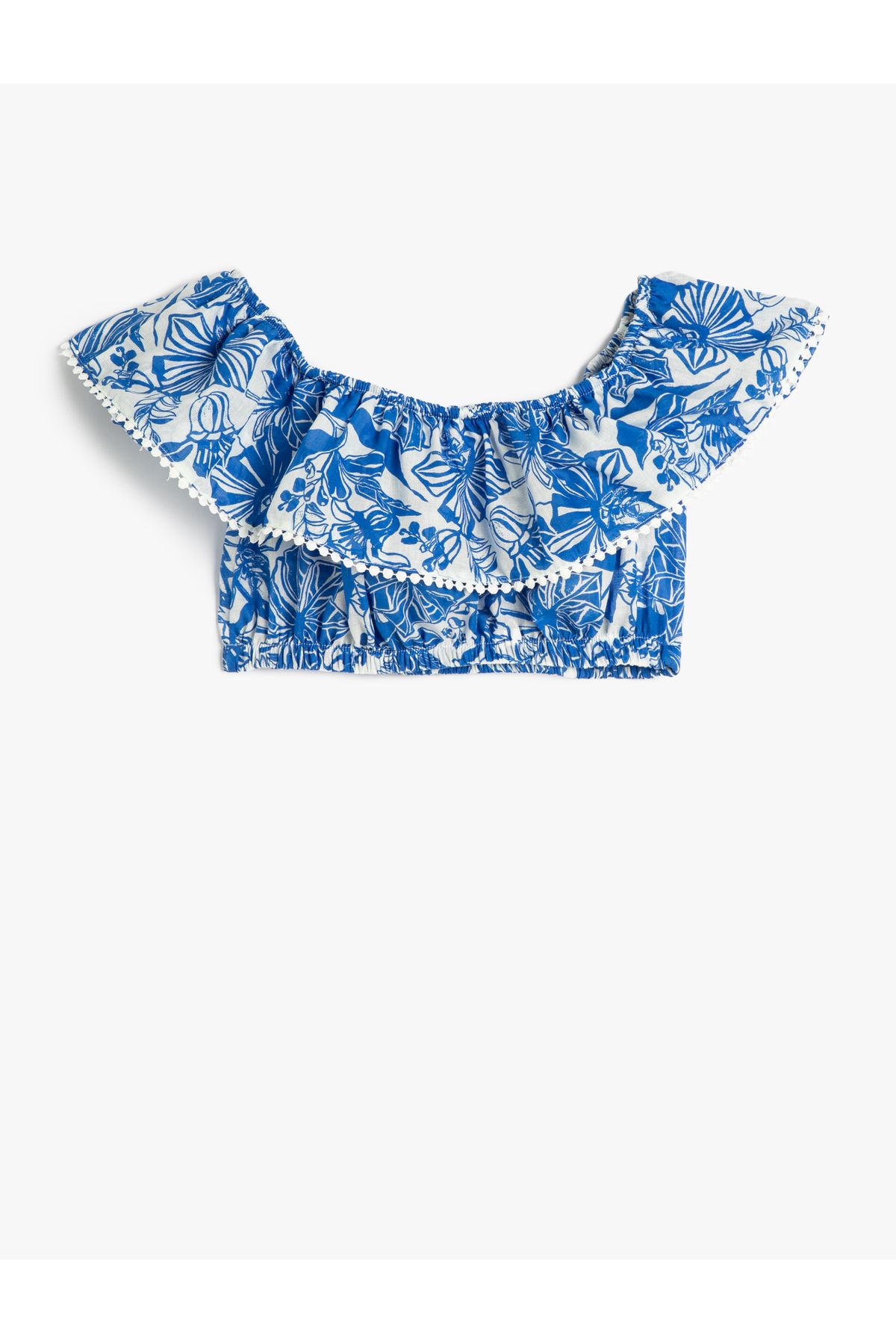 Koton Crop Bluz Düşük Omuz Fırfırlı Çiçekli Viskoz
